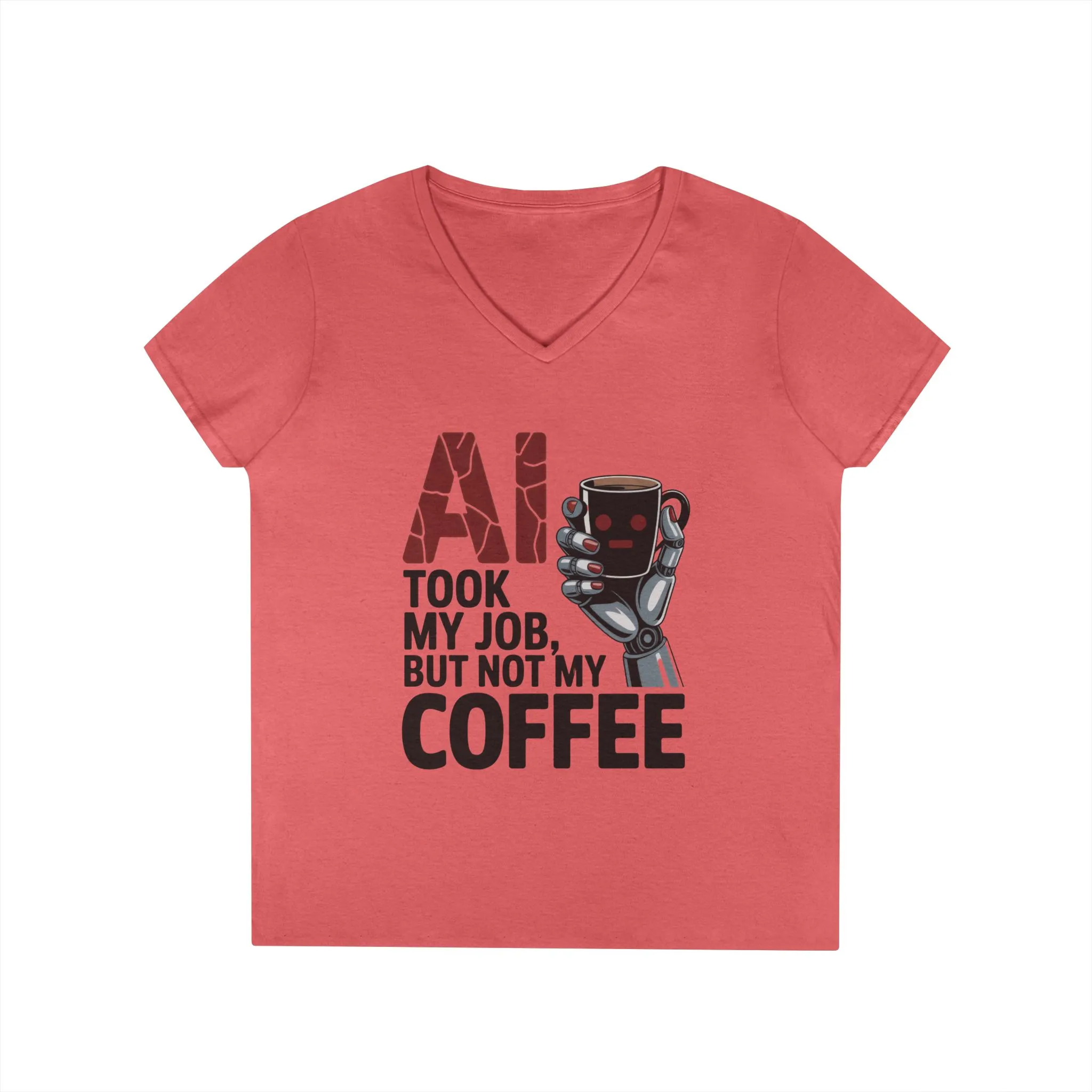 Ladies' V-Neck T-Shirt, Women's AI Coffee T-Shirt, Funny Robot Job Humor Tee, Geek Sarcastic Gift for Her, Sarcastic Work Shirt - Image 7
