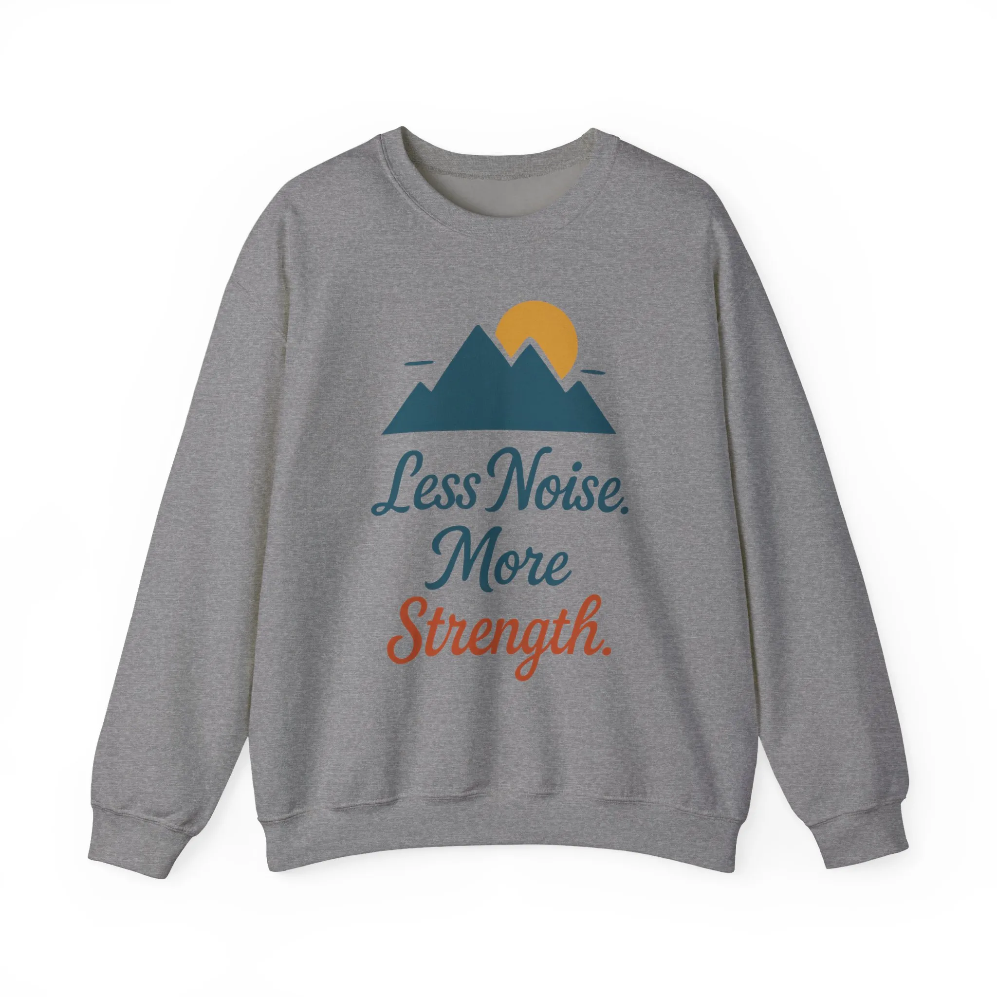 Mens Less Noise More Strength Sweatshirt, Motivational Mountain Pullover Top, Mens Heavy Blend™ Crewneck Sweatshirt - Image 13