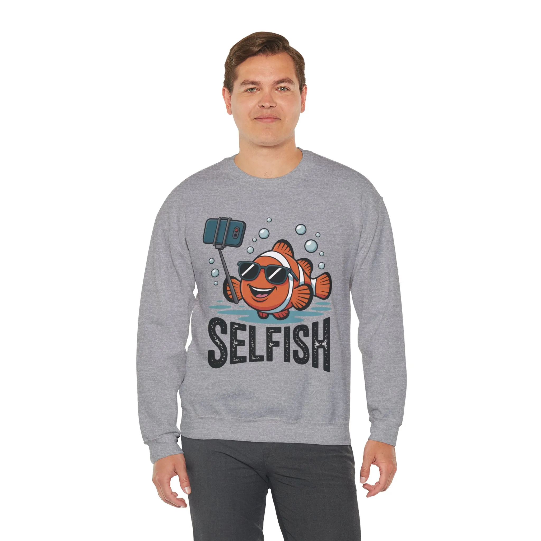 Unisex Heavy Blend™ Crewneck Sweatshirt, Mens Selfish Funny Fish Sweatshirt, Cute Selfie Pullover, Ocean Humor Top - Image 12