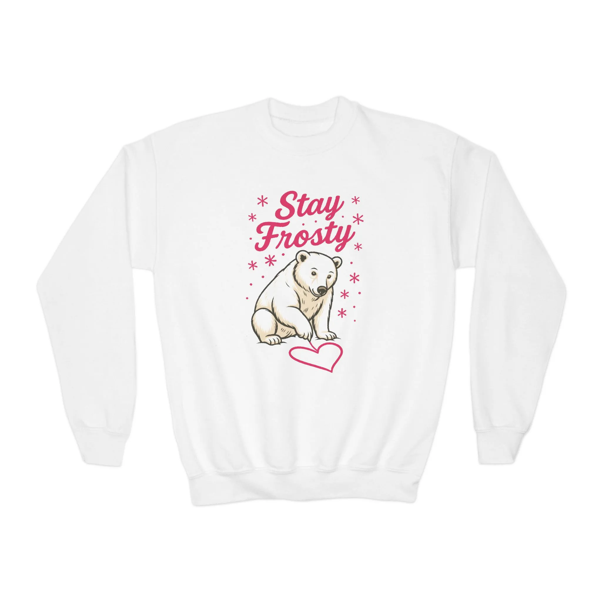 Youth Crewneck Sweatshirt, Kids Stay Frosty Polar Bear Sweatshirt, Cute Winter Animal Pullover for Children - Image 3
