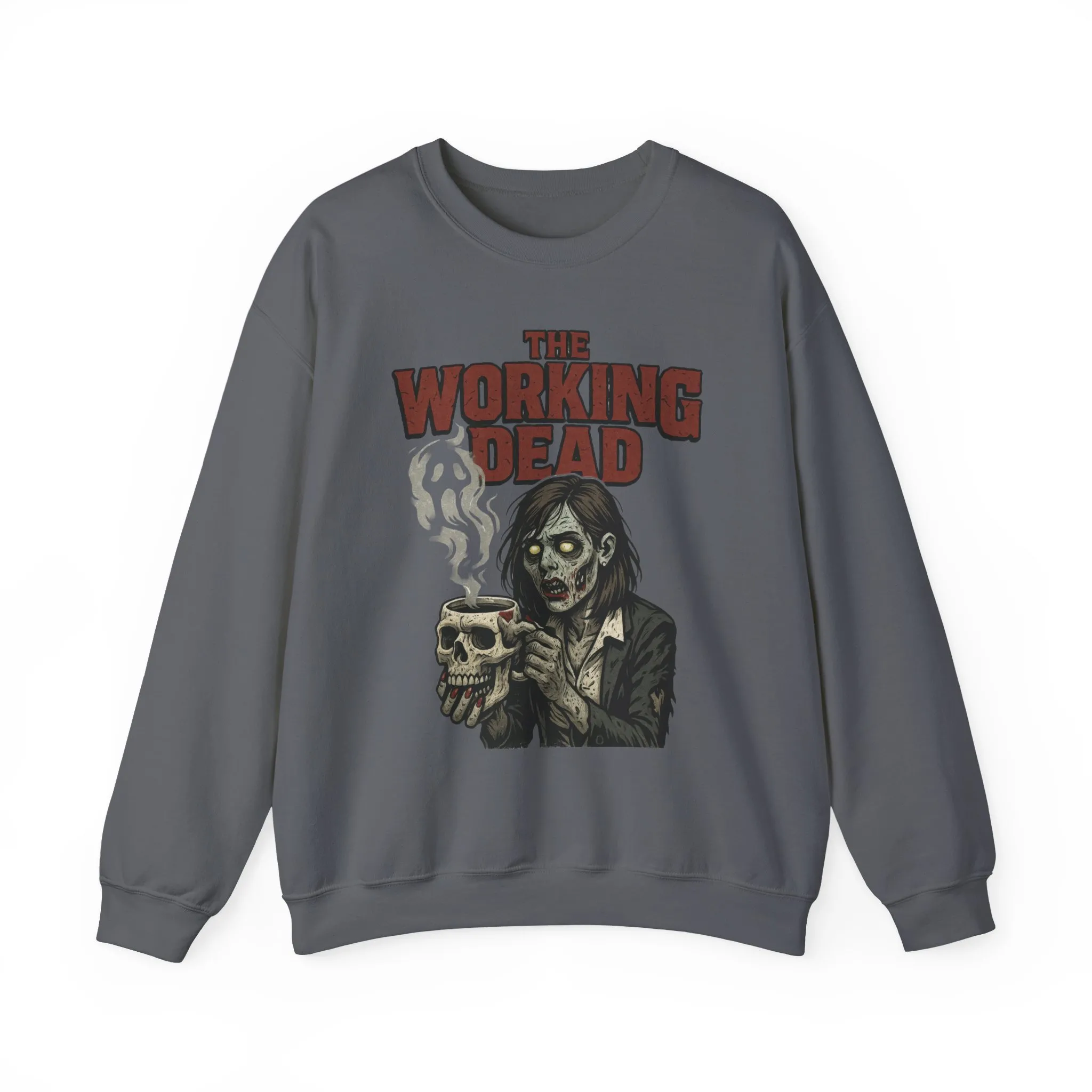 The Working Dead Women's Zombie Sweatshirt, Halloween Zombie Top, Work Humor Sweatshirt, Women's Heavy Blend™ Crewneck Sweatshirt - Image 2