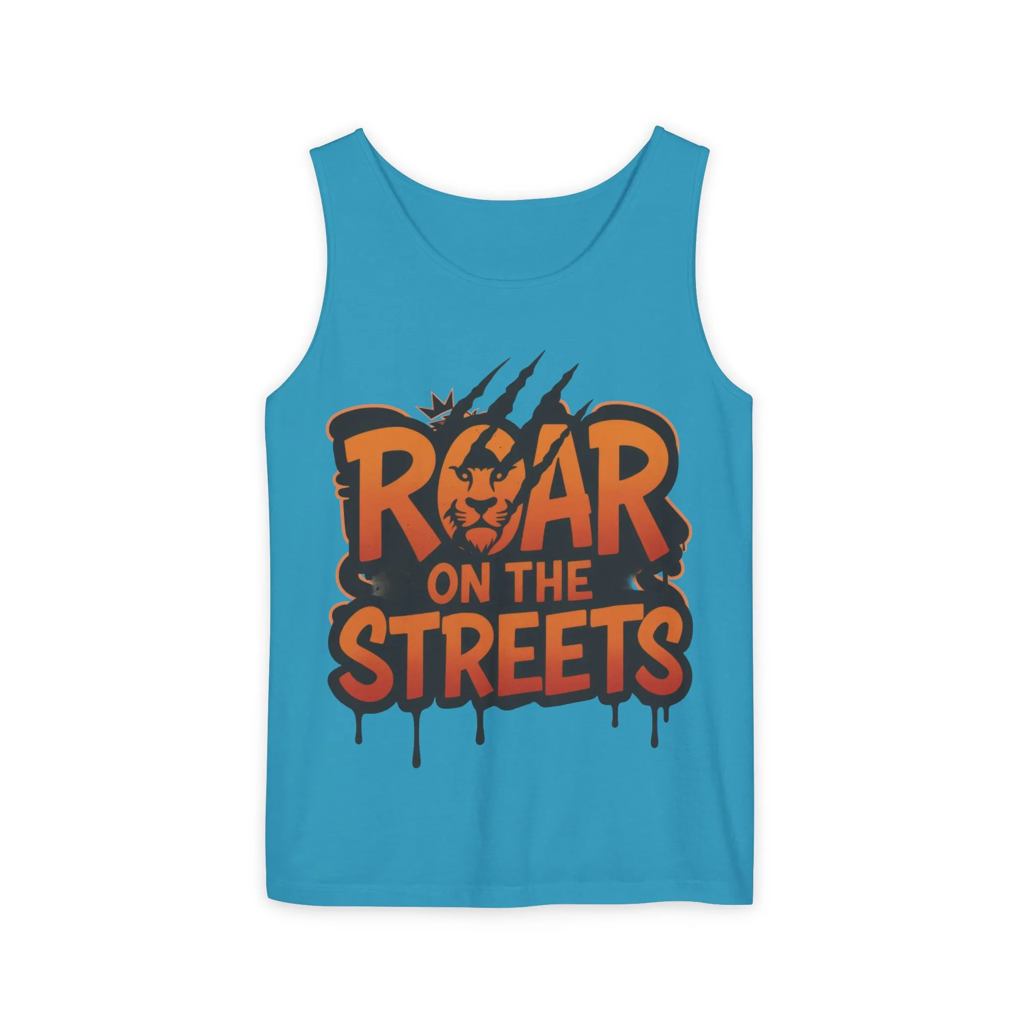 Mens Garment-Dyed Tank Top, Roar on the Streets Lion Graphic Mens Tank Top - Image 11