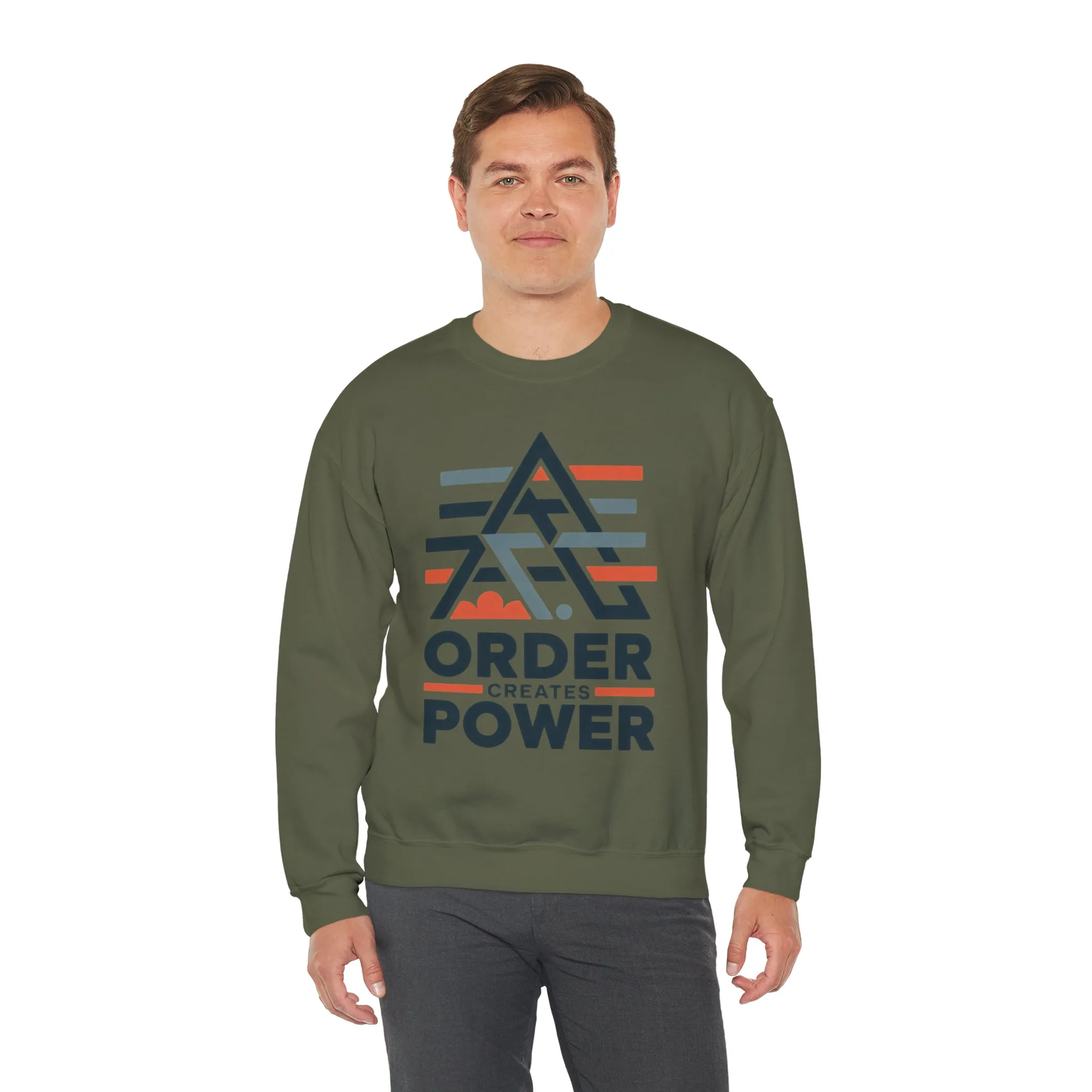Mens Sweatshirt Order Creates Power, Minimal Geometric Motivational Graphic Pullover, Heavy Blend™ Crewneck Sweatshirt - Image 16