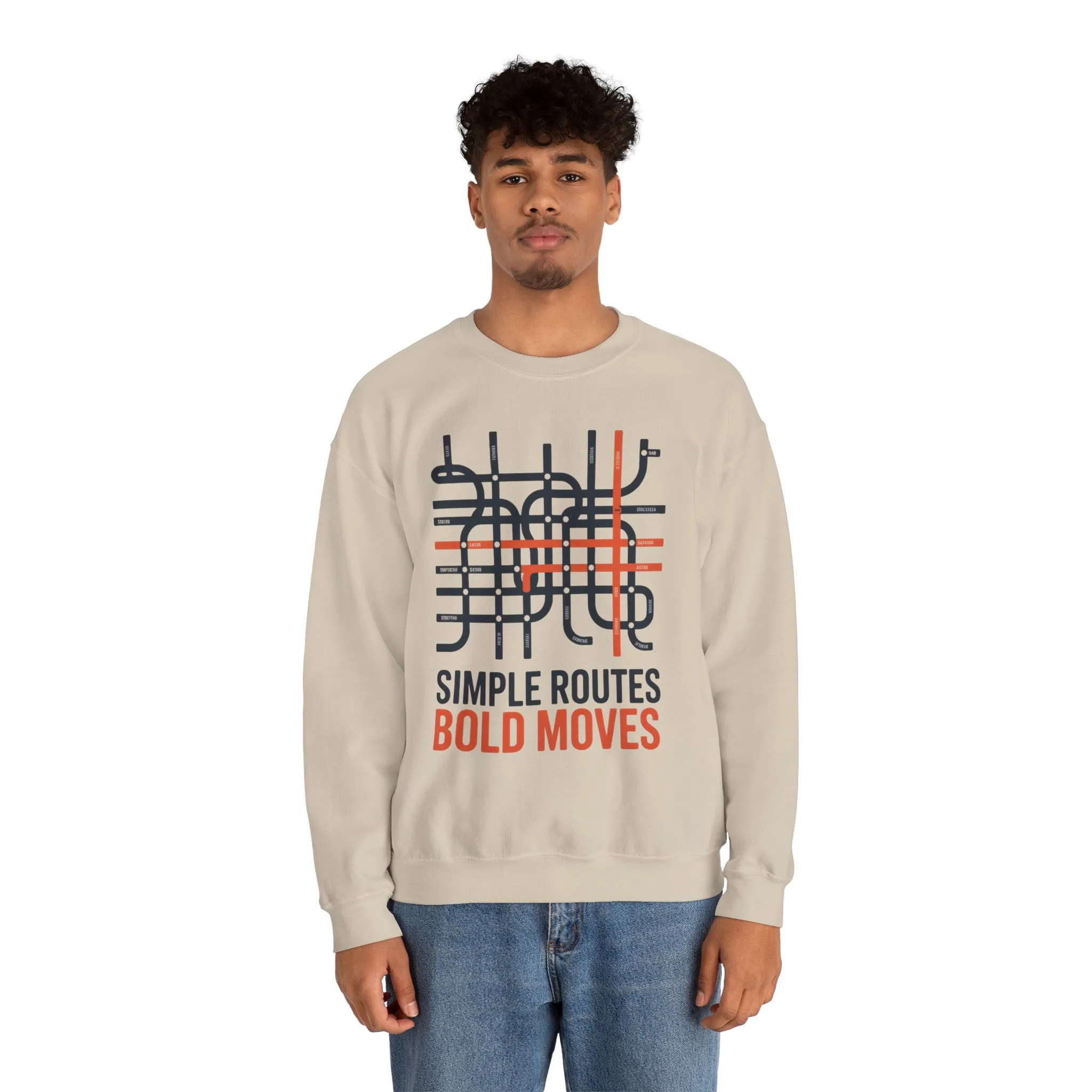 Mens Heavy Blend™ Crewneck Sweatshirt, Simple Routes Bold Moves Sweatshirt, Minimalist Metro Map Graphic Pullover - Image 7