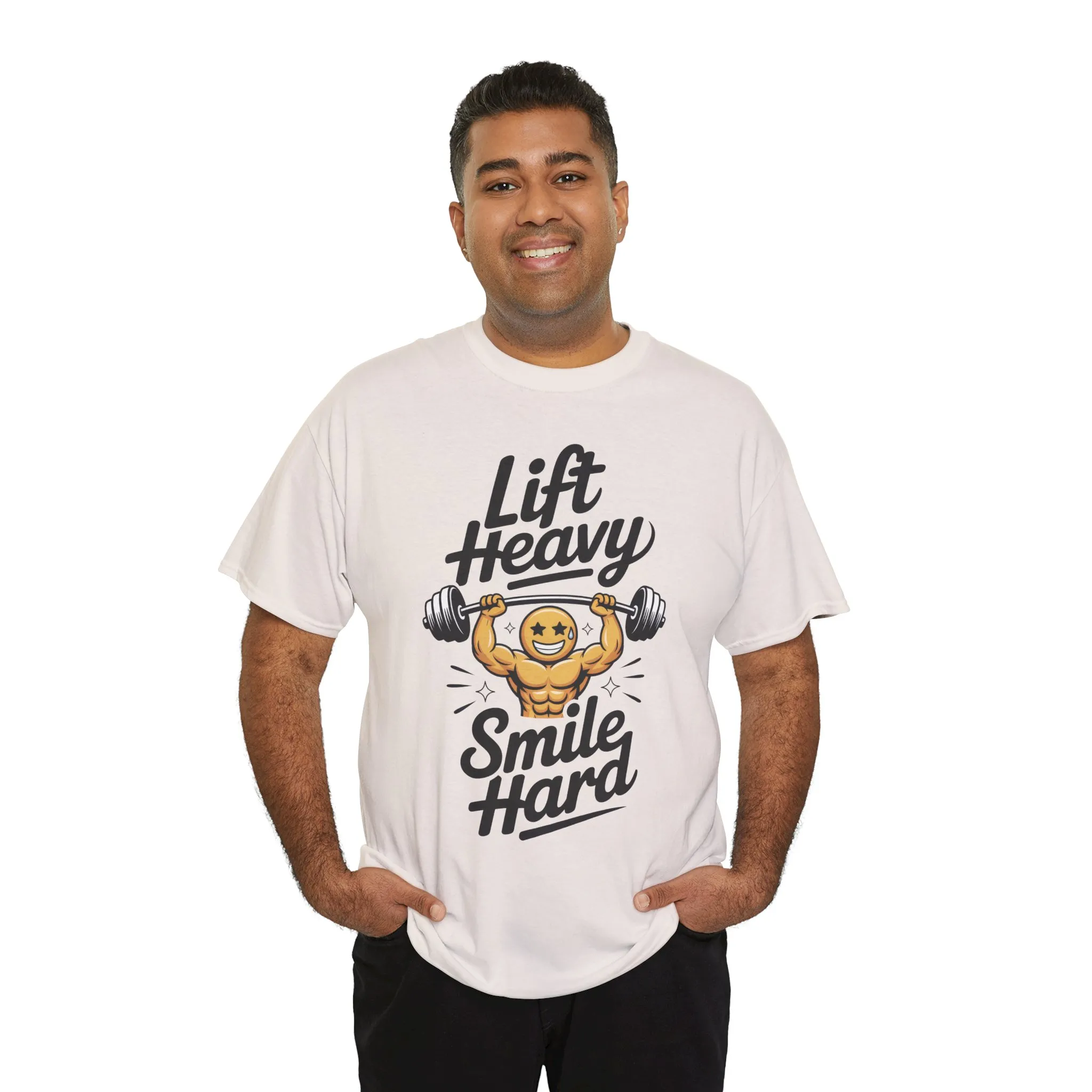Mens Lift Heavy Smile Hard T-Shirt, Funny Gym Workout Graphic Tee, Mens Gym Tshirt - Image 3