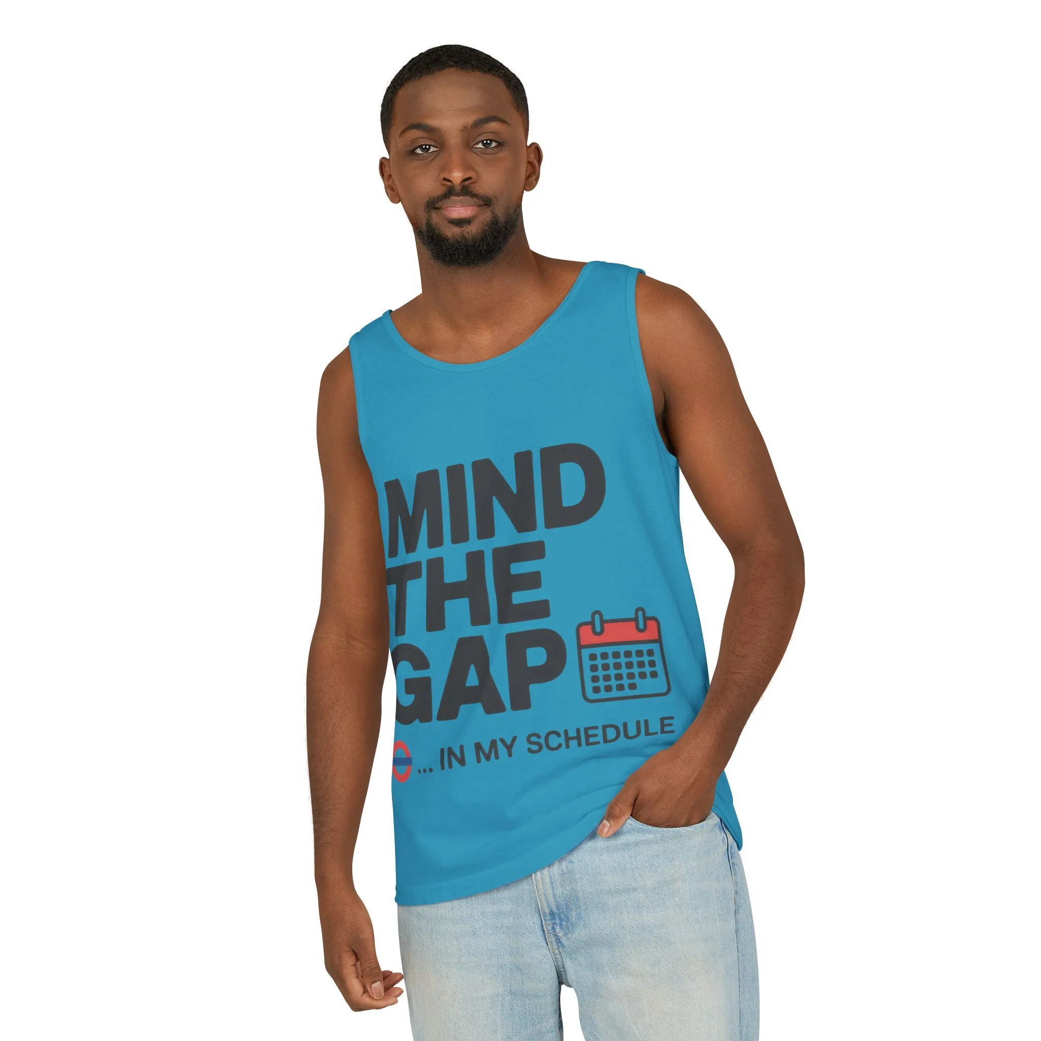Funny Men's Tank Top, Mind The Gap in My Schedule, London Tube Inspired Office Humor Shirt - Image 12