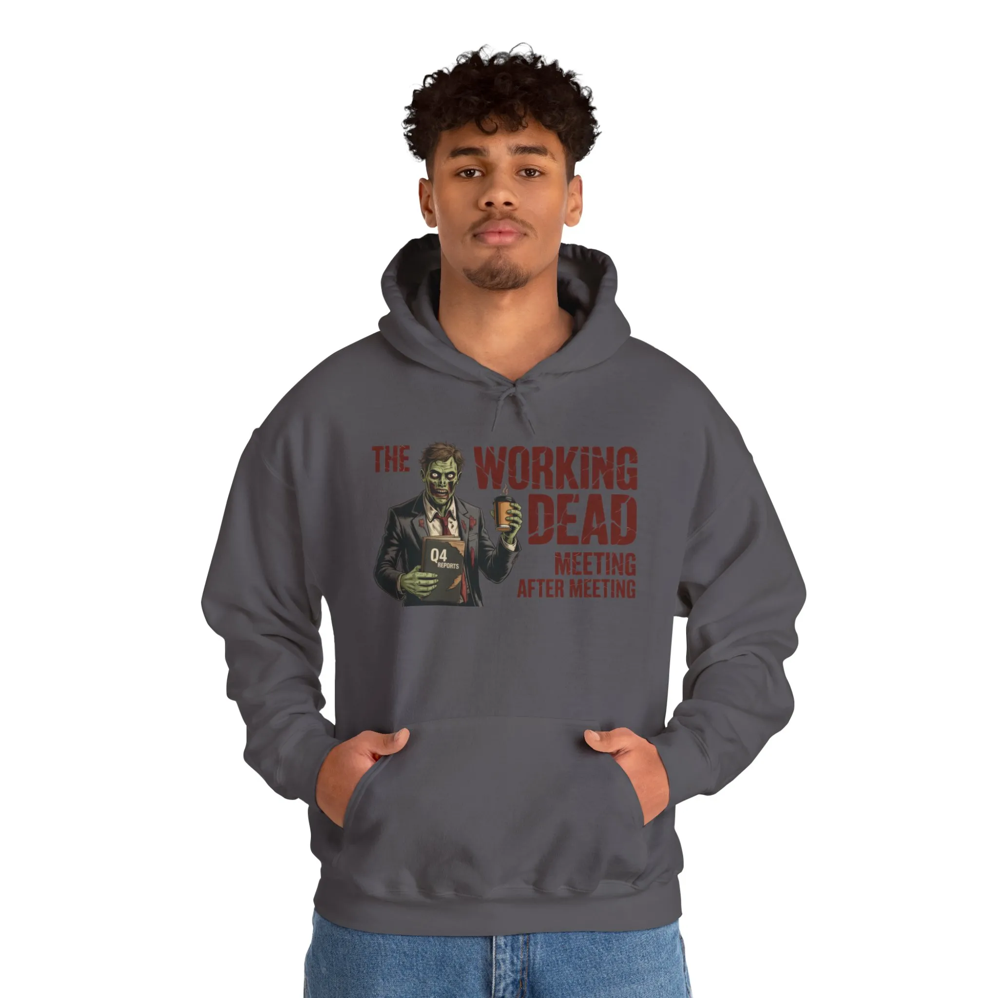 The Working Dead Men's Zombie Hoodie, Funny Office Meeting Sweatshirt, Men's Heavy Blend™ Hooded Sweatshirt, Halloween Work Humor Zombie top - Image 35