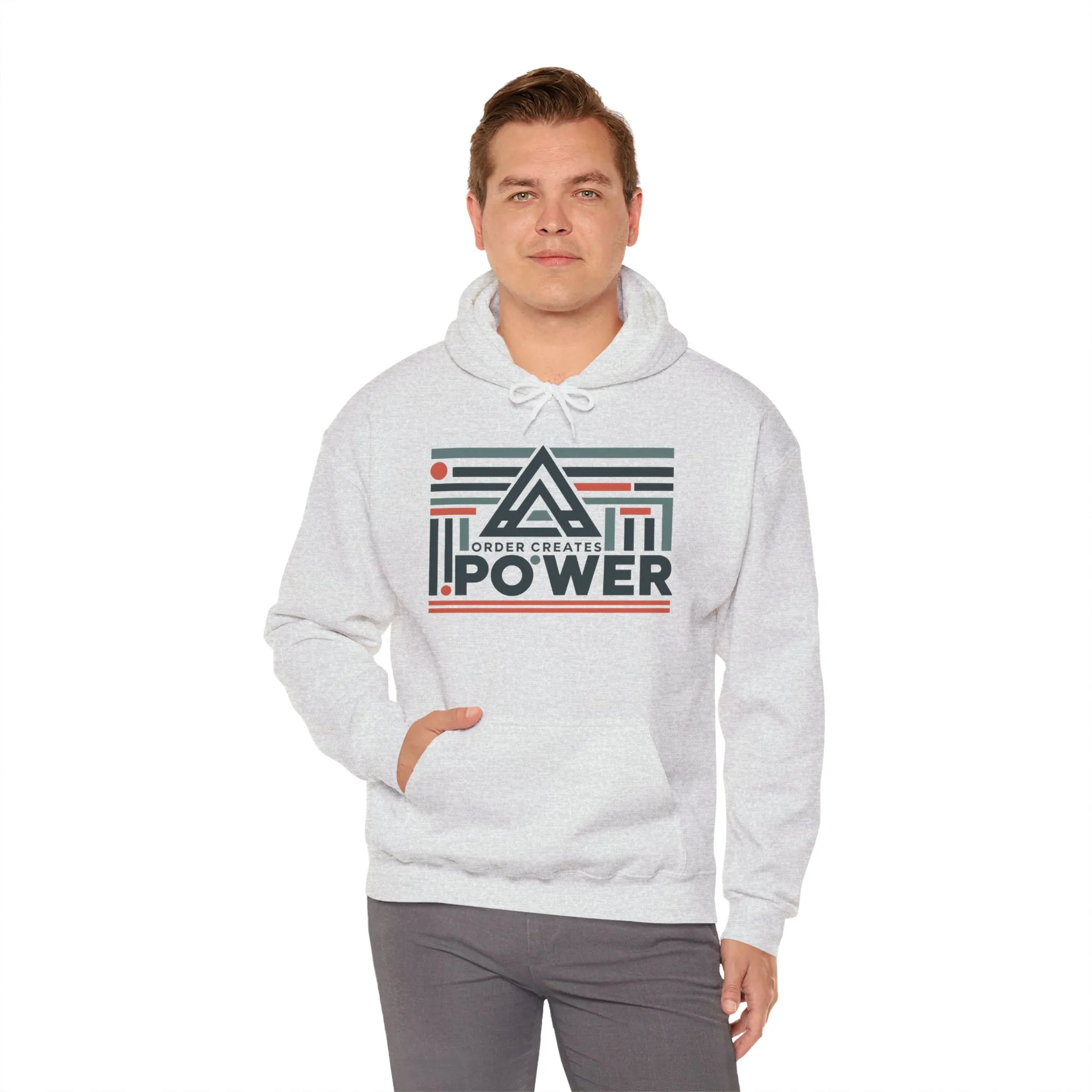 Mens Hoodie Order Creates Power, Geometric Minimal Motivational Graphic Pullover Hoodie, Mens Heavy Blend™ Hooded Sweatshirt - Image 4