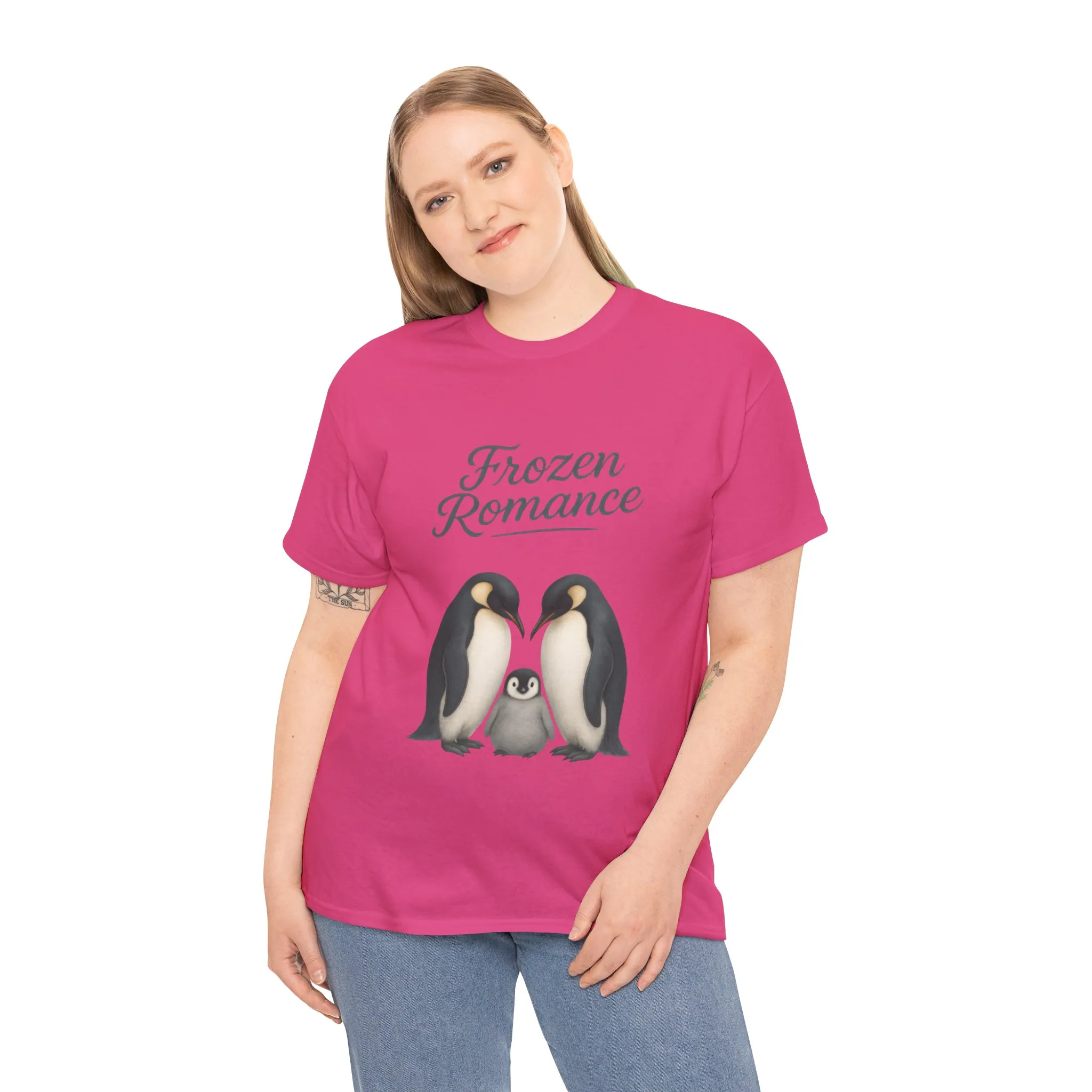 Womens Heavy Cotton Tee, Womens Frozen Romance Penguin T-Shirt, Cute Animal Graphic Tee, Love Birds Shirt Gift - Image 27