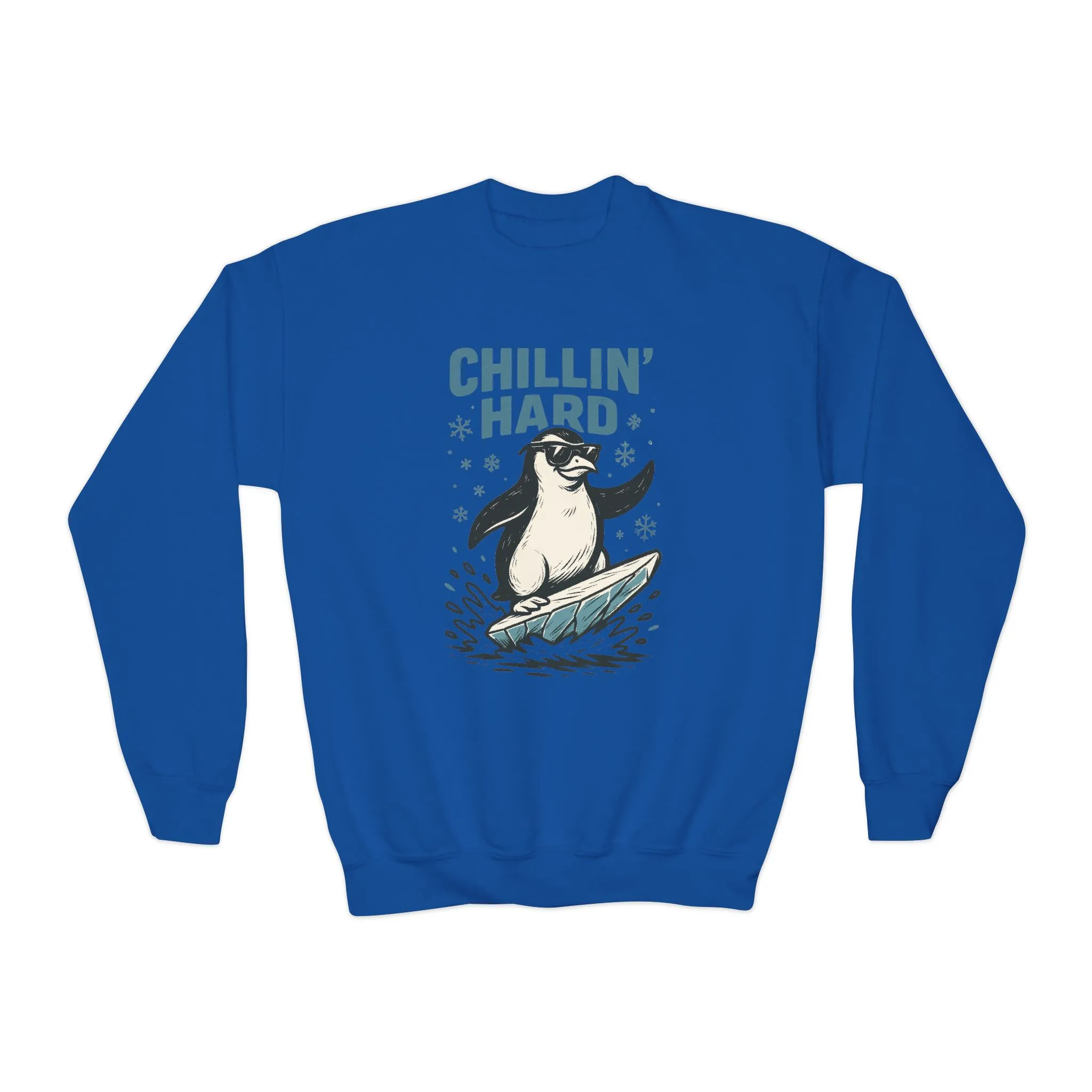Youth Crewneck Sweatshirt, Kids Chillin Hard Penguin Sweatshirt, Funny Cool Animal Pullover for Children - Image 7