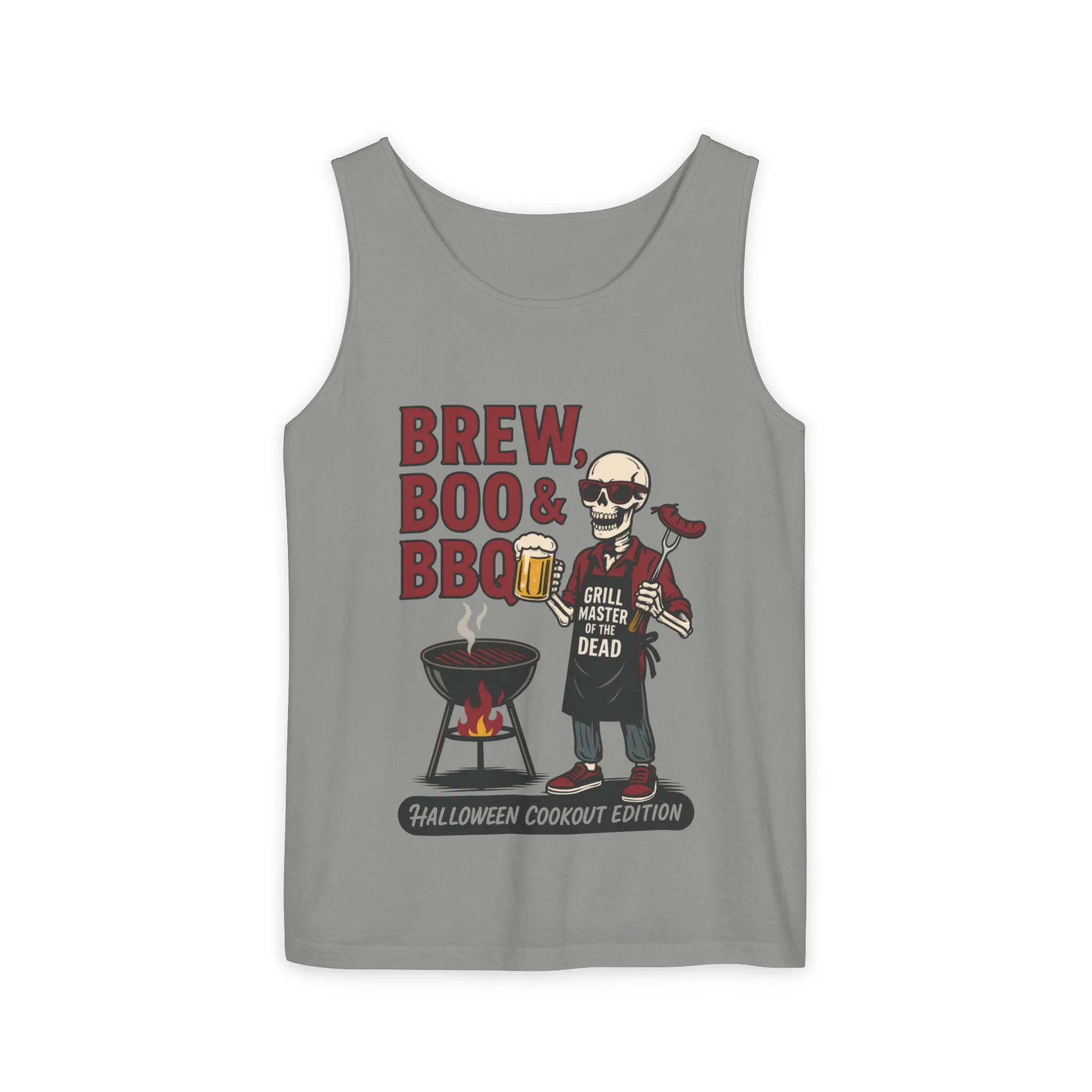Halloween BBQ Men's Tank Top, Brew Boo & BBQ Skeleton Grill Master, Funny Dad Gift, Grill Master Top, Funny Skeleton Top - Image 2