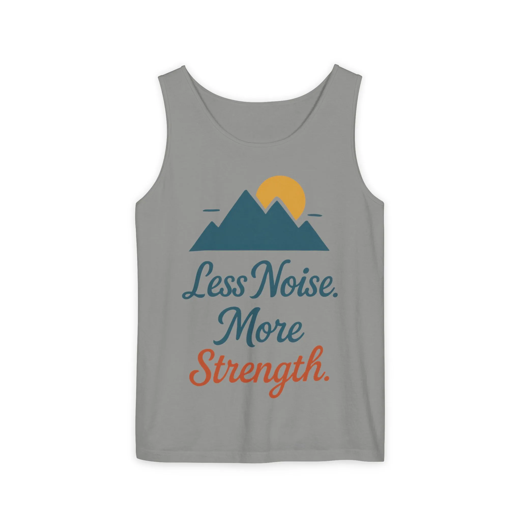 Mens Garment-Dyed Tank Top, Mens Less Noise More Strength Tank Top, Minimal Mountain Fitness Graphic Shirt - Image 25