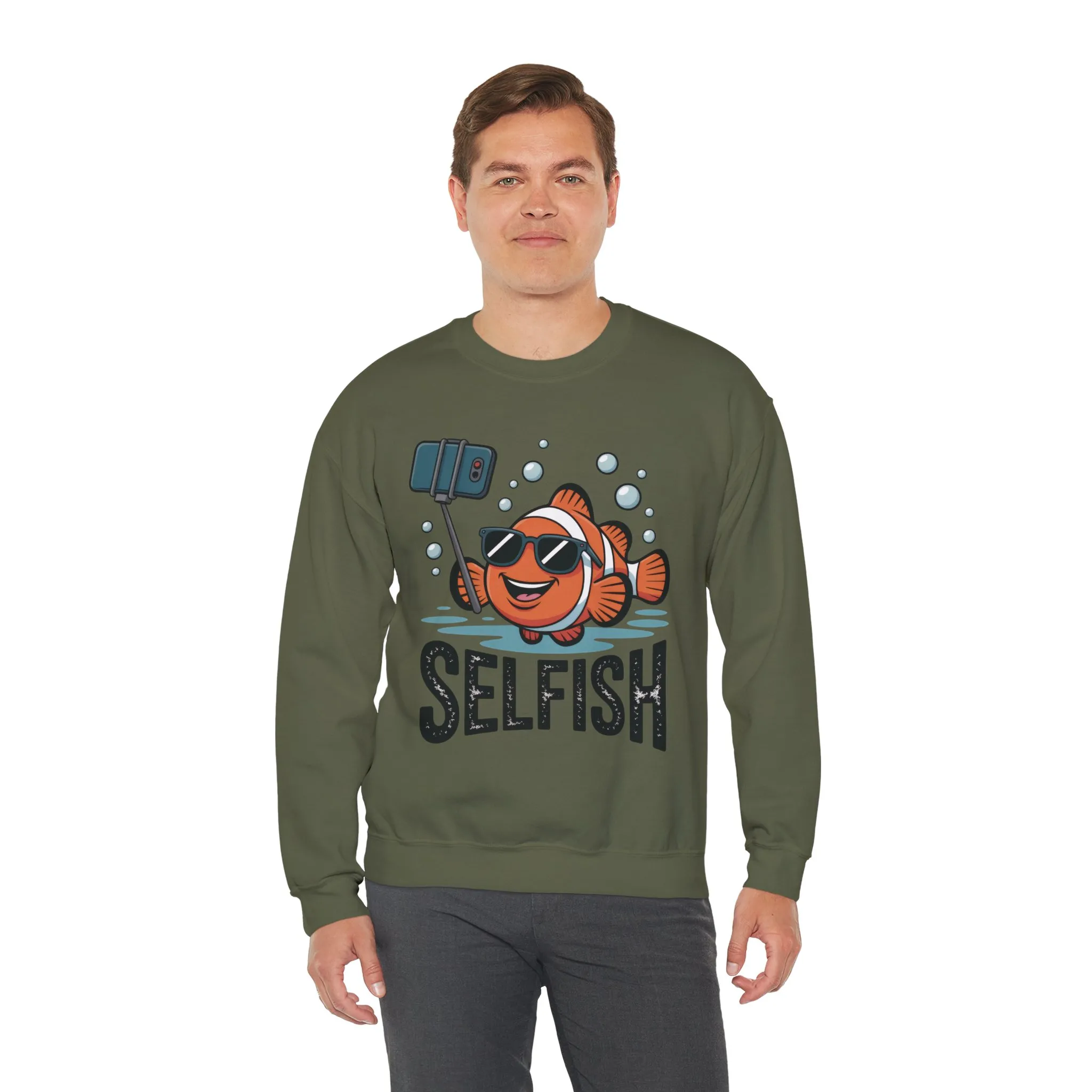 Unisex Heavy Blend™ Crewneck Sweatshirt, Mens Selfish Funny Fish Sweatshirt, Cute Selfie Pullover, Ocean Humor Top - Image 15