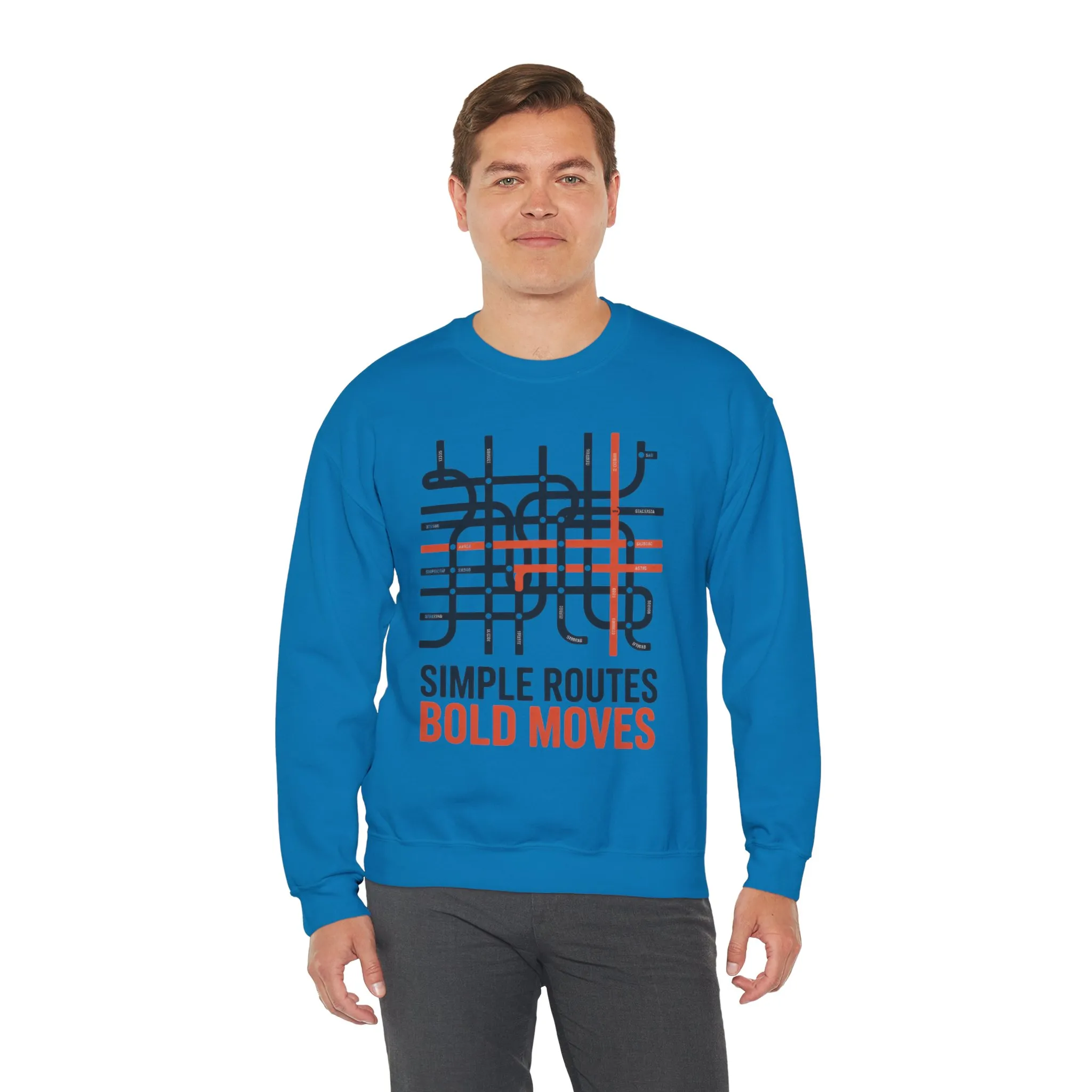 Mens Heavy Blend™ Crewneck Sweatshirt, Simple Routes Bold Moves Sweatshirt, Minimalist Metro Map Graphic Pullover - Image 4