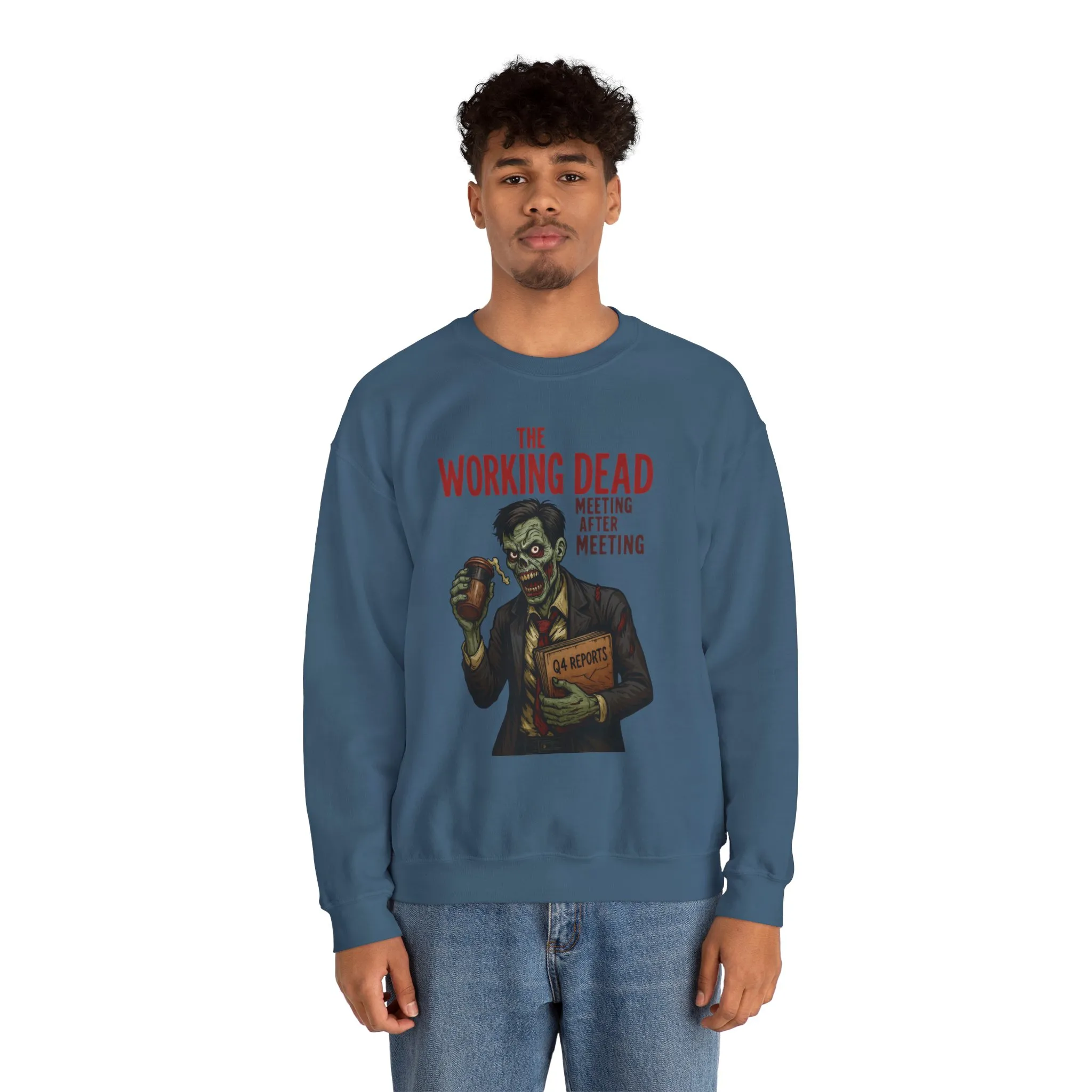 The Working Dead Men's Funny Zombie Sweatshirt, Office Humor Crewneck, Halloween Work Top - Image 28