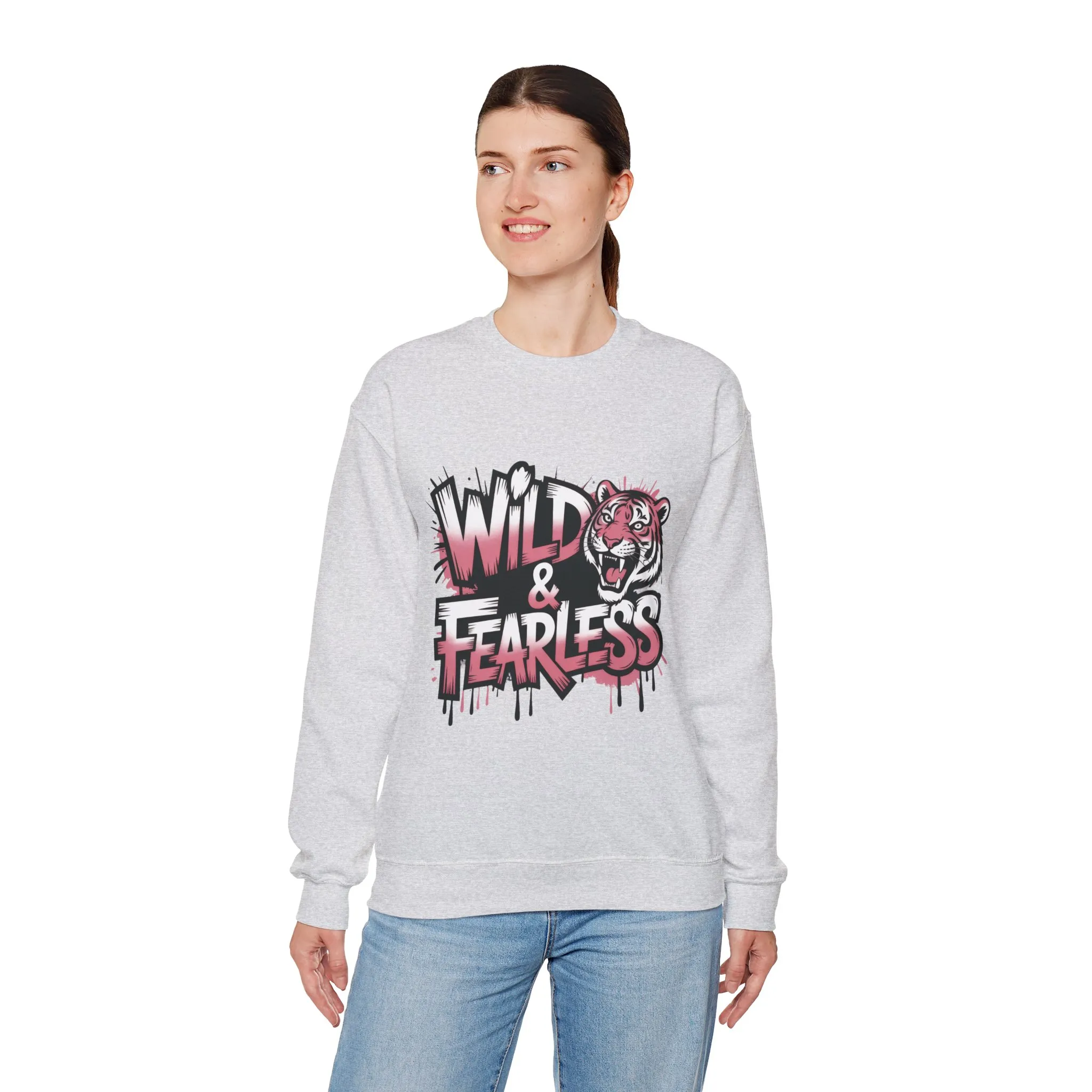 Women's Sweatshirt Wild & Fearless, Tiger Graffiti Graphic Pullover, Bold Urban Streetwear Top - Image 6
