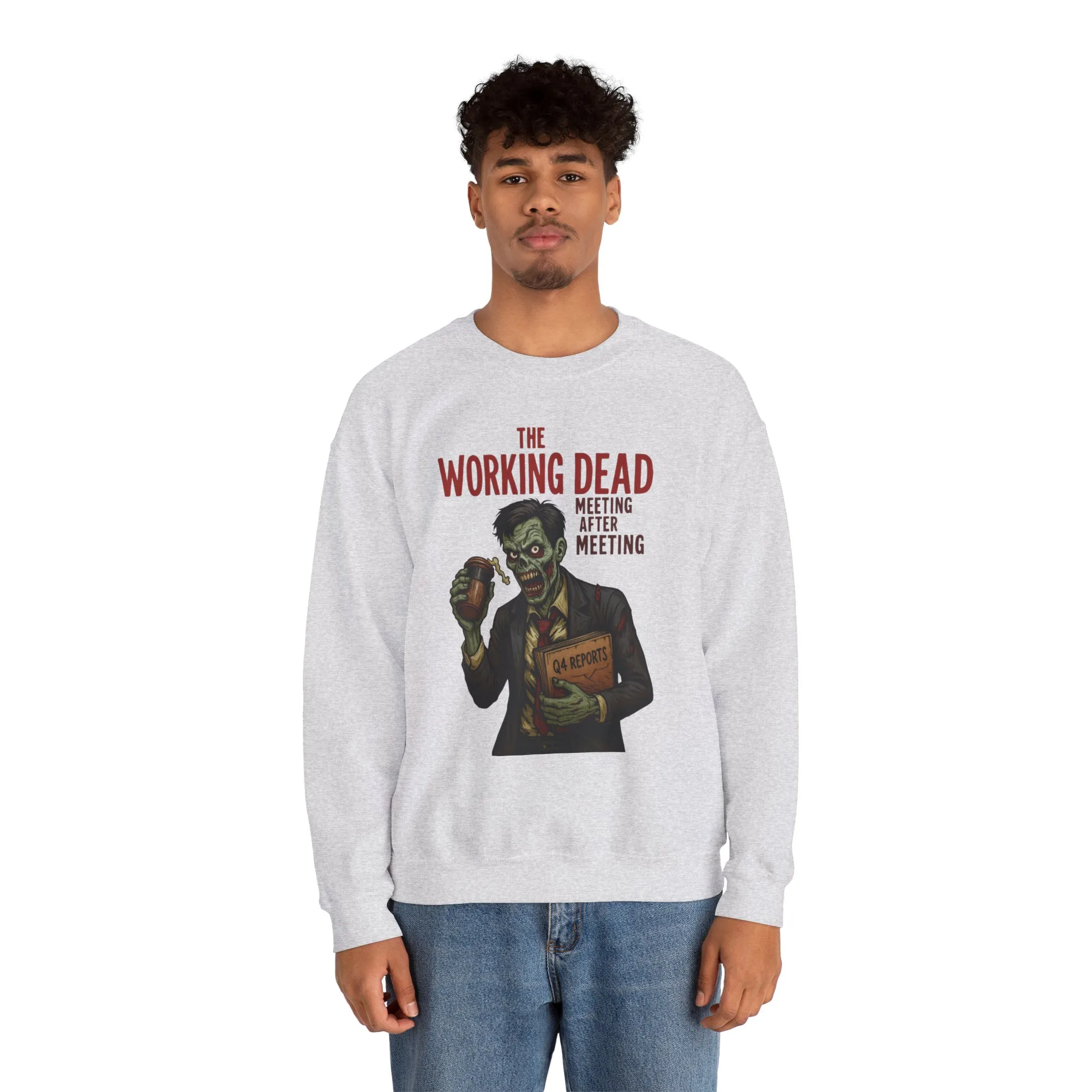 The Working Dead Men's Funny Zombie Sweatshirt, Office Humor Crewneck, Halloween Work Top - Image 4