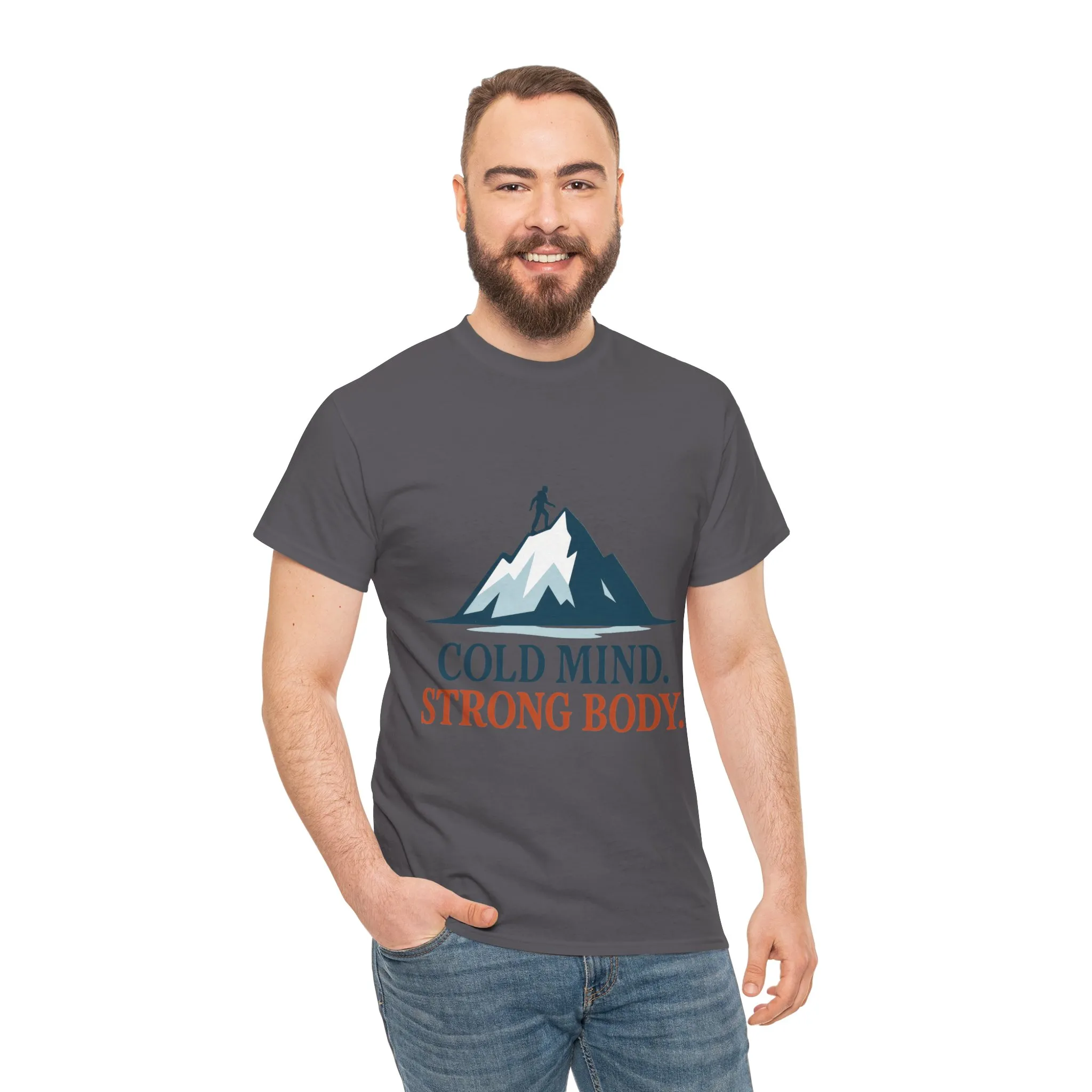 Cold Mind Strong Body Mens T-Shirt, Nordic Minimalist Mountain Hiking Tee - Image 23