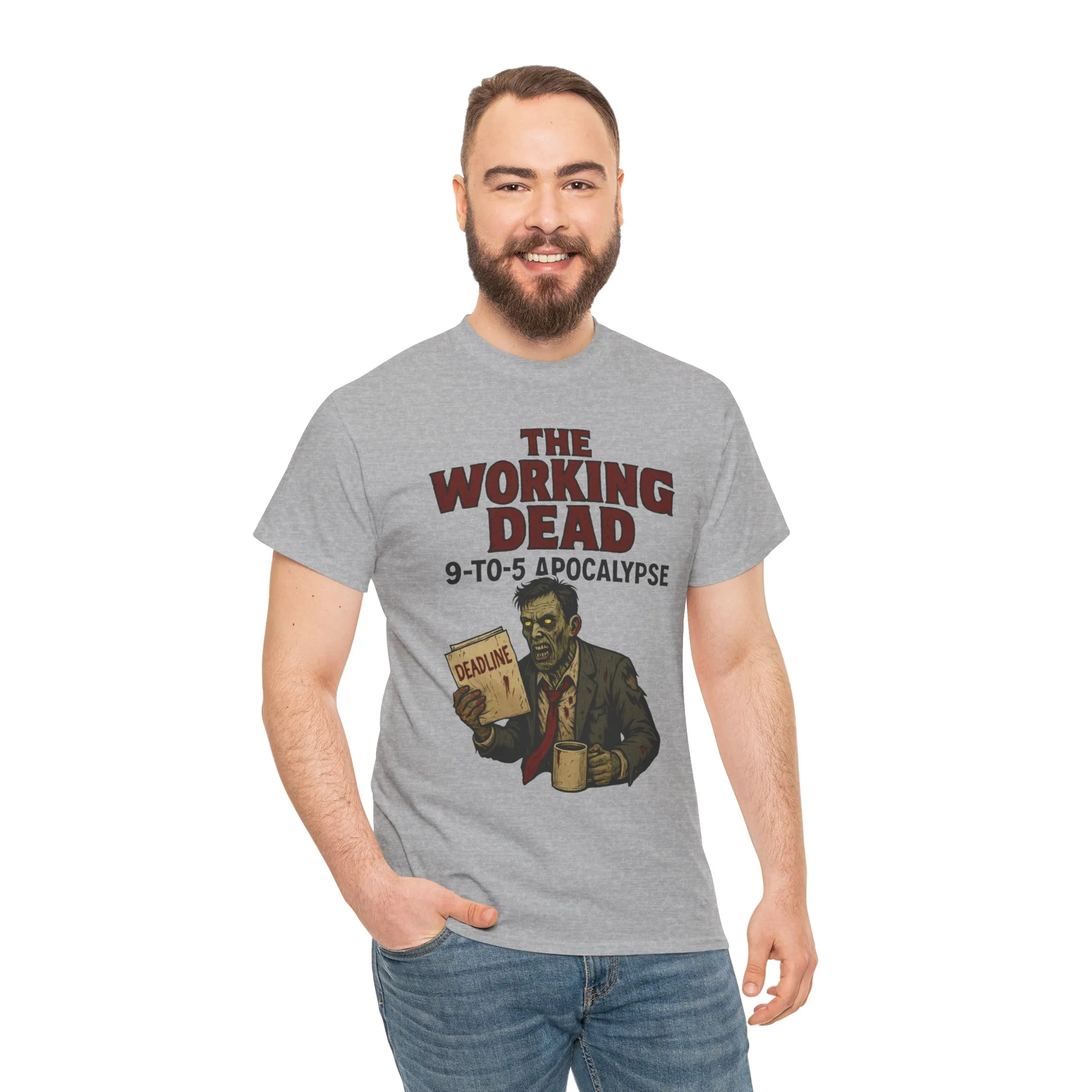 The Working Dead 9-to-5 Apocalypse Men's T-Shirt, Funny Horror Office Zombie Tee, Halloween Zombie Top, Work Humor Sweatshirt - Image 7