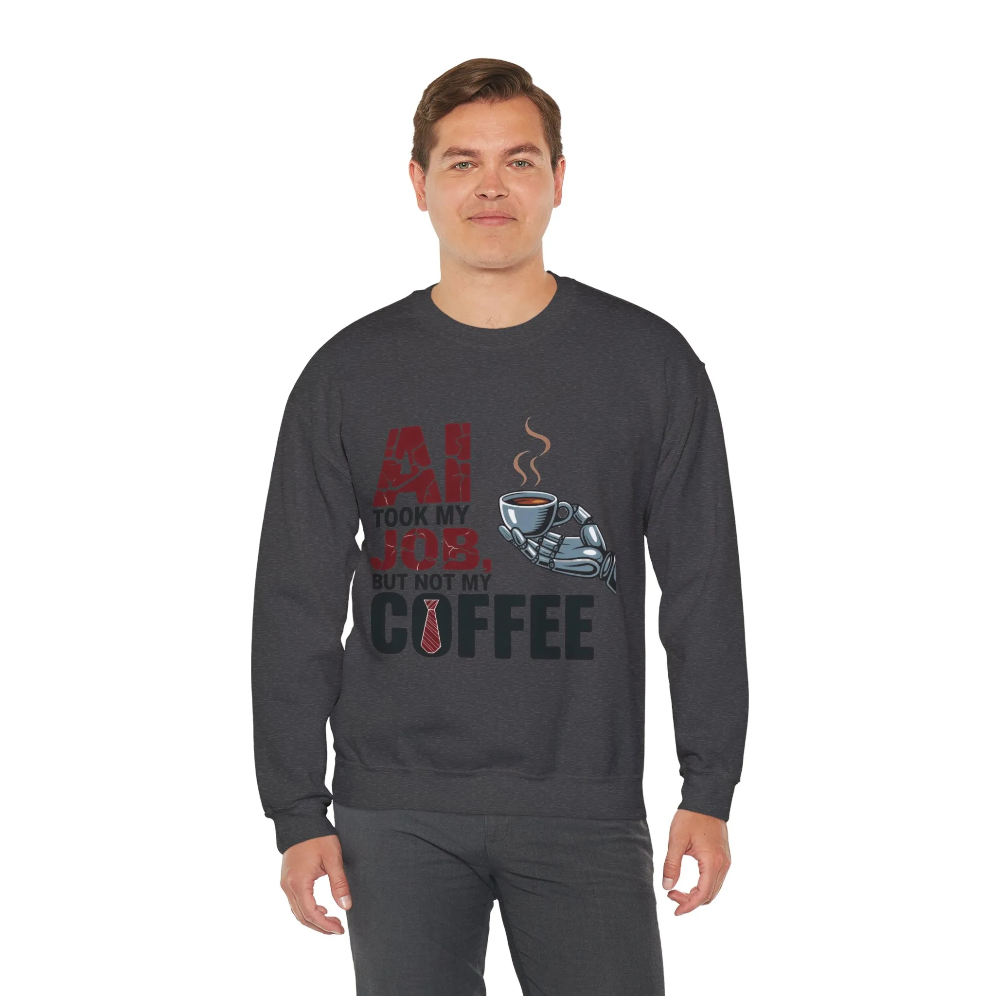 Men's AI Coffee Sweatshirt, Funny Robot Humor Pullover, Geek Sarcastic Job Joke Top, Men's Heavy Blend™ Crewneck Sweatshirt, Office Humor - Image 15