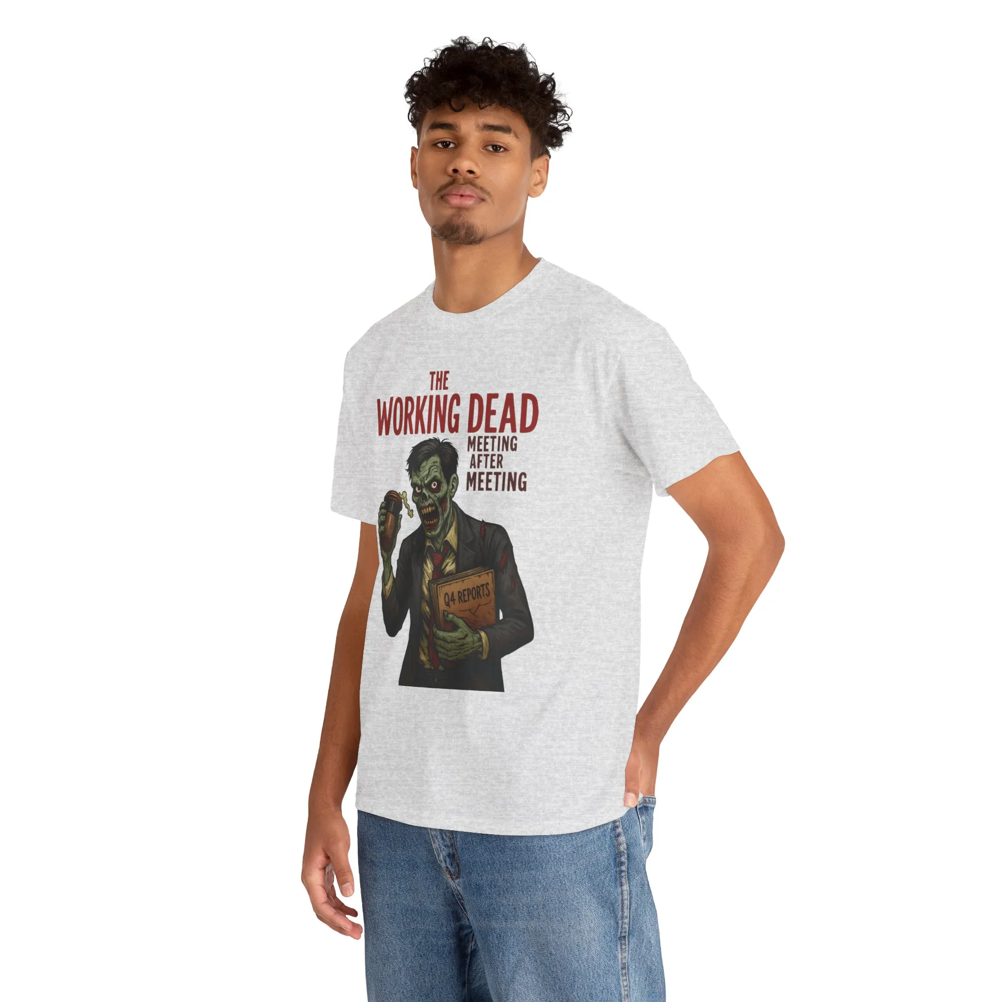 The Working Dead Men's Funny Zombie Work T-Shirt, Office Humor Tee, Meeting Joke Shirt, Halloween Office Tee - Image 5