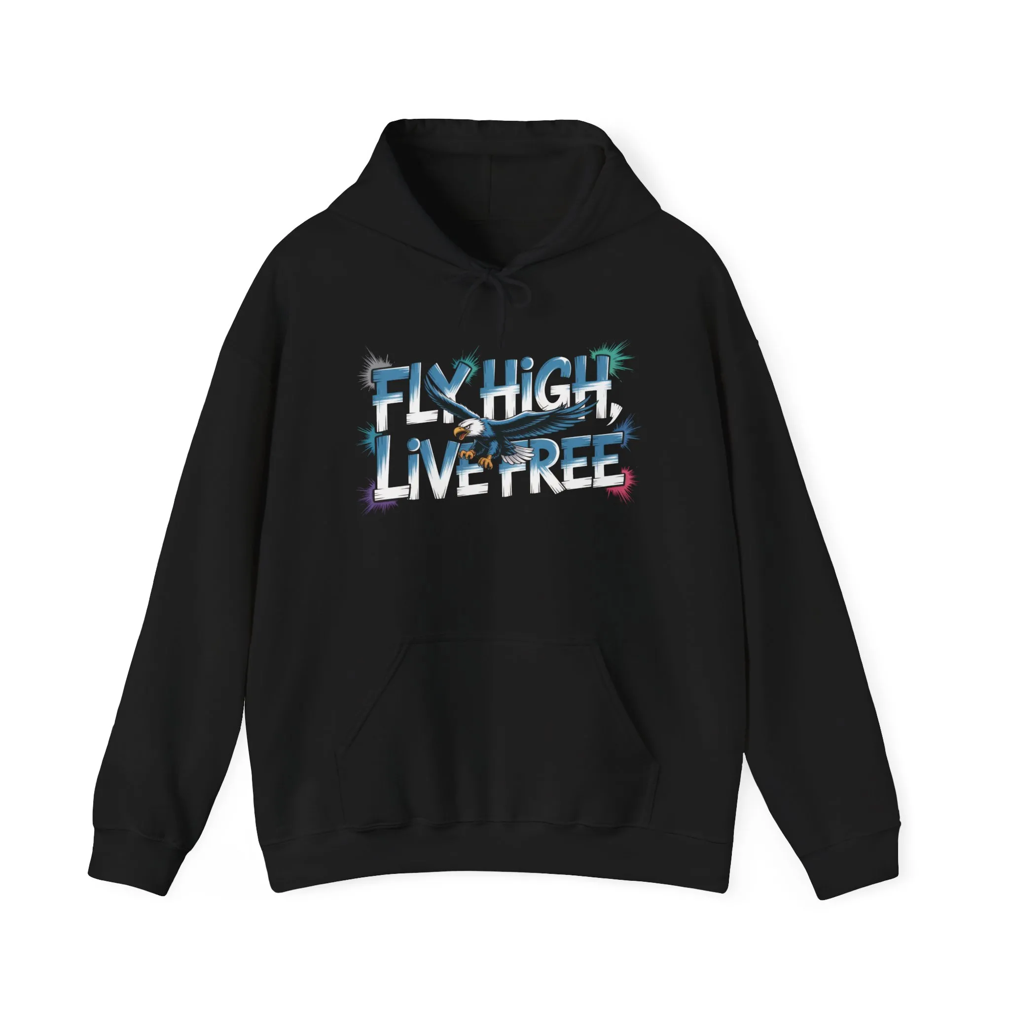 Mens Heavy Blend™ Hooded Sweatshirt, Fly High Live Free Eagle Mens Hoodie Streetwear - Image 5