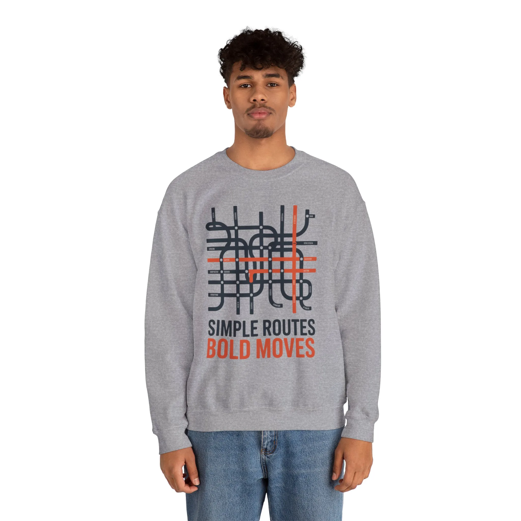 Mens Heavy Blend™ Crewneck Sweatshirt, Simple Routes Bold Moves Sweatshirt, Minimalist Metro Map Graphic Pullover - Image 11