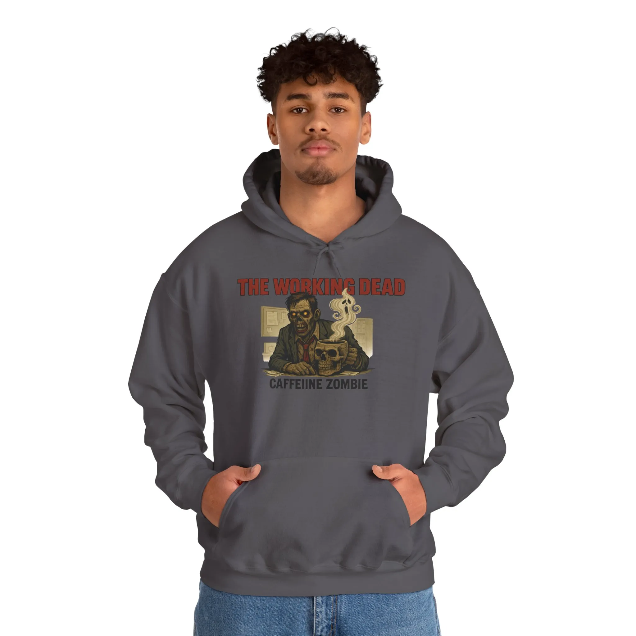 The Working Dead Men's Zombie Hoodie, Funny Office Meeting Sweatshirt, Halloween Zombie Top, Coffee Zombie Hoodie, Halloween Work Top - Image 27