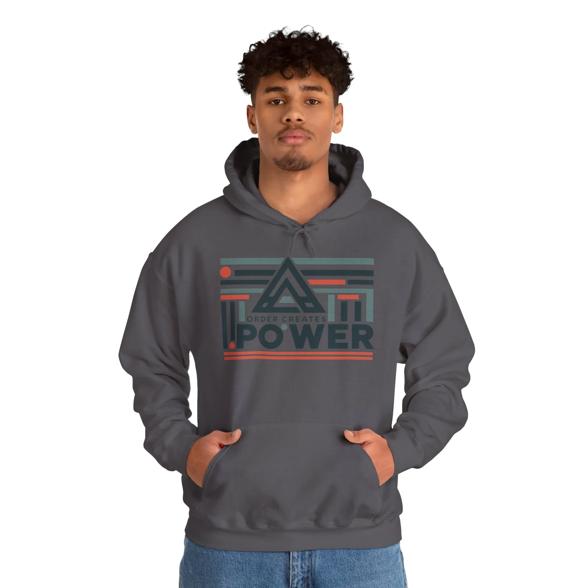 Mens Hoodie Order Creates Power, Geometric Minimal Motivational Graphic Pullover Hoodie, Mens Heavy Blend™ Hooded Sweatshirt - Image 27