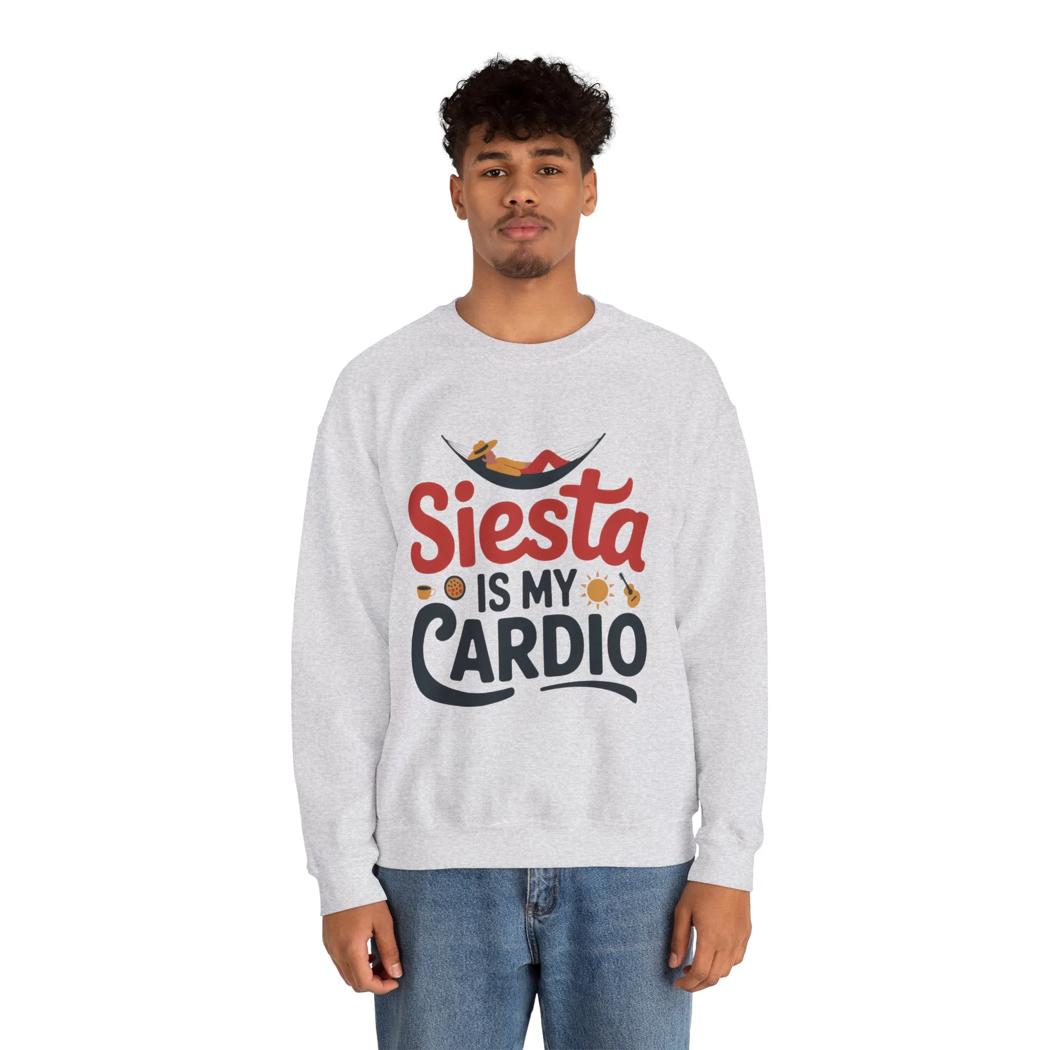 Mens Heavy Blend™ Crewneck Sweatshirt, Siesta Is My Cardio Funny Mens Sweatshirt Spain Gift