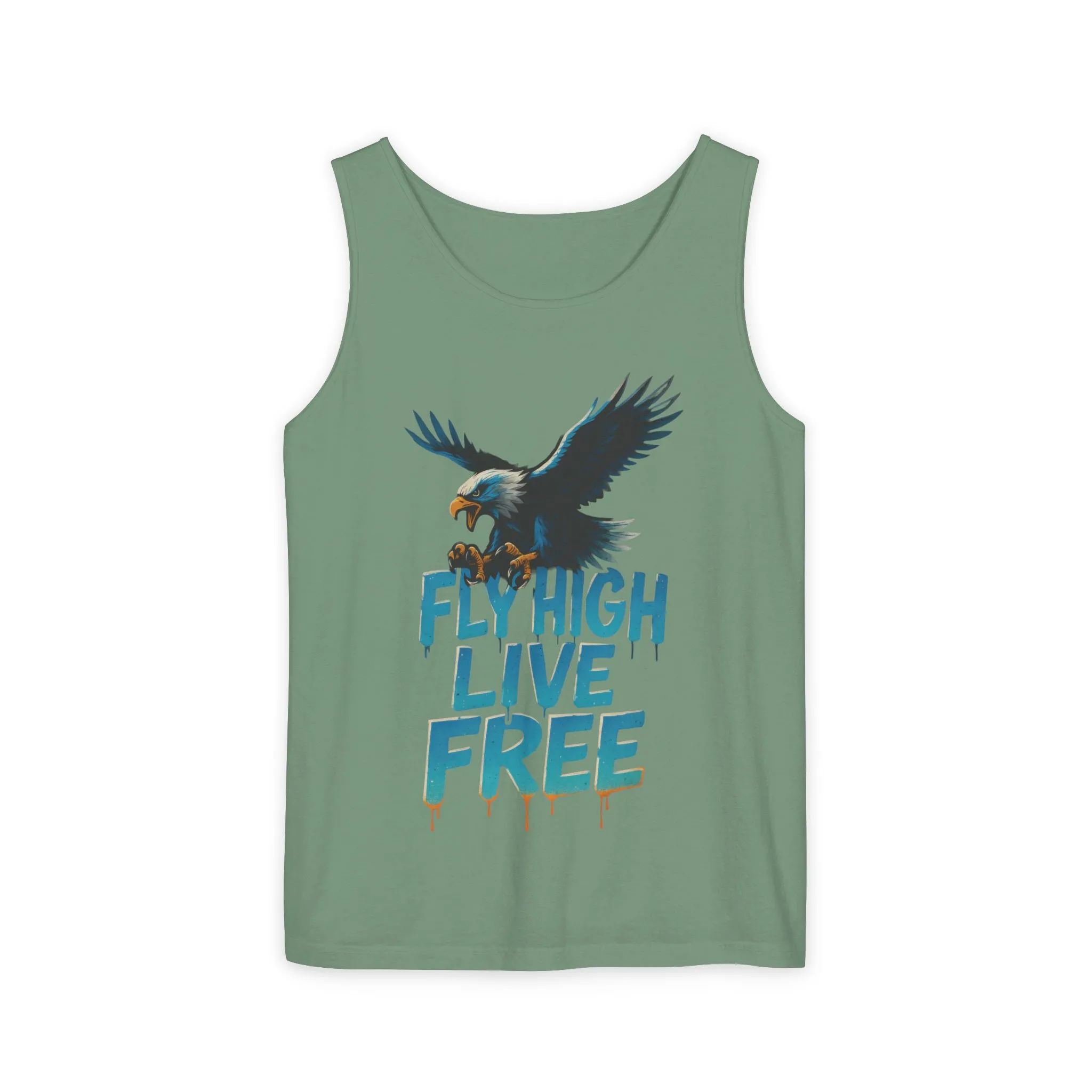 Mens Garment-Dyed Tank Top, Fly High Live Free Eagle Mens Tank Top Gym Wear - Image 7