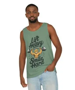 Mens Lift Heavy Smile Hard Tank Top, Funny Gym Workout Fitness Shirt, Mens Funny Gym Tank