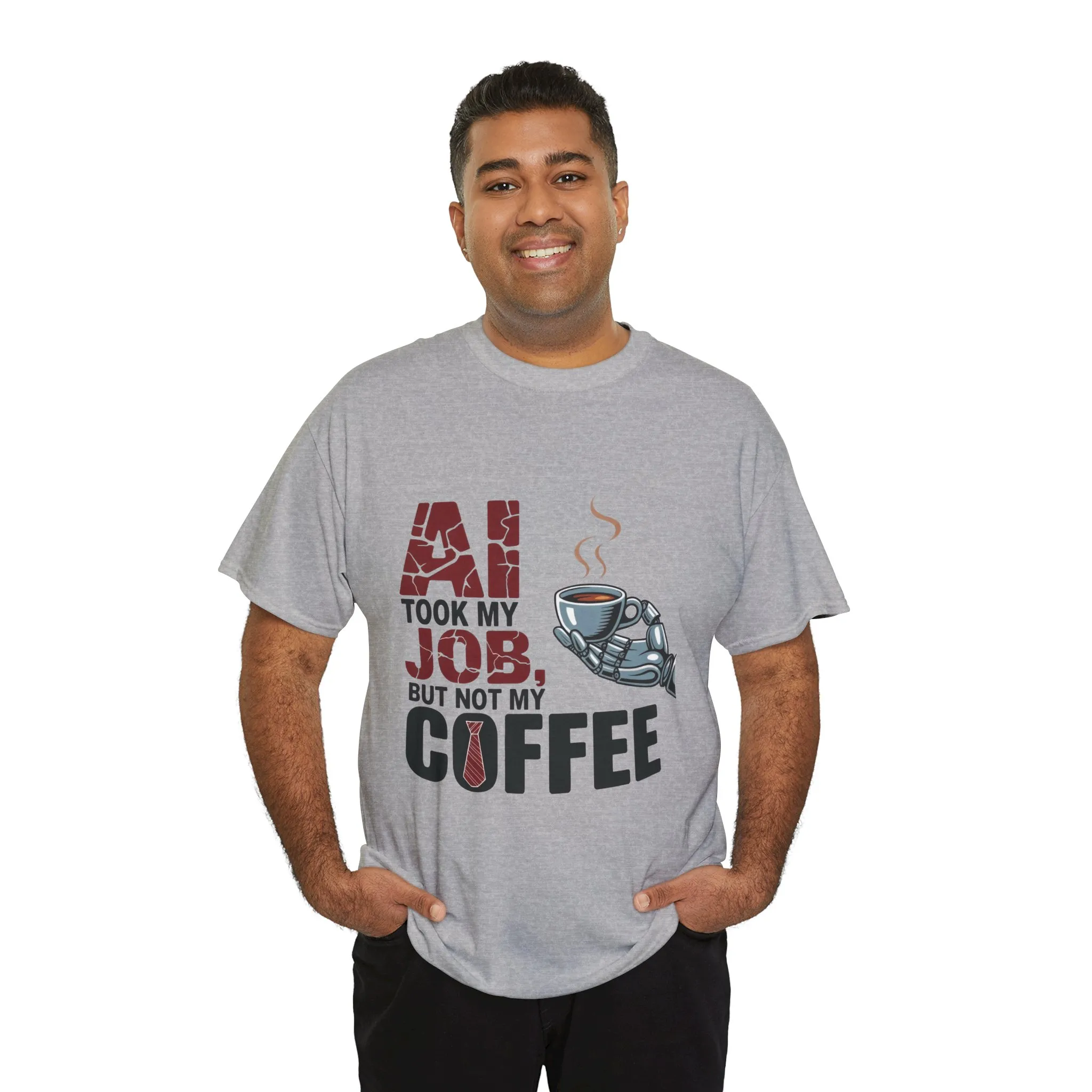 Men's AI Coffee T-Shirt, Funny Robot Humor Graphic Tee, Geek Job Joke Shirt for Him, Men's Heavy Cotton Tee, Sarcastic Work Shirt - Image 12