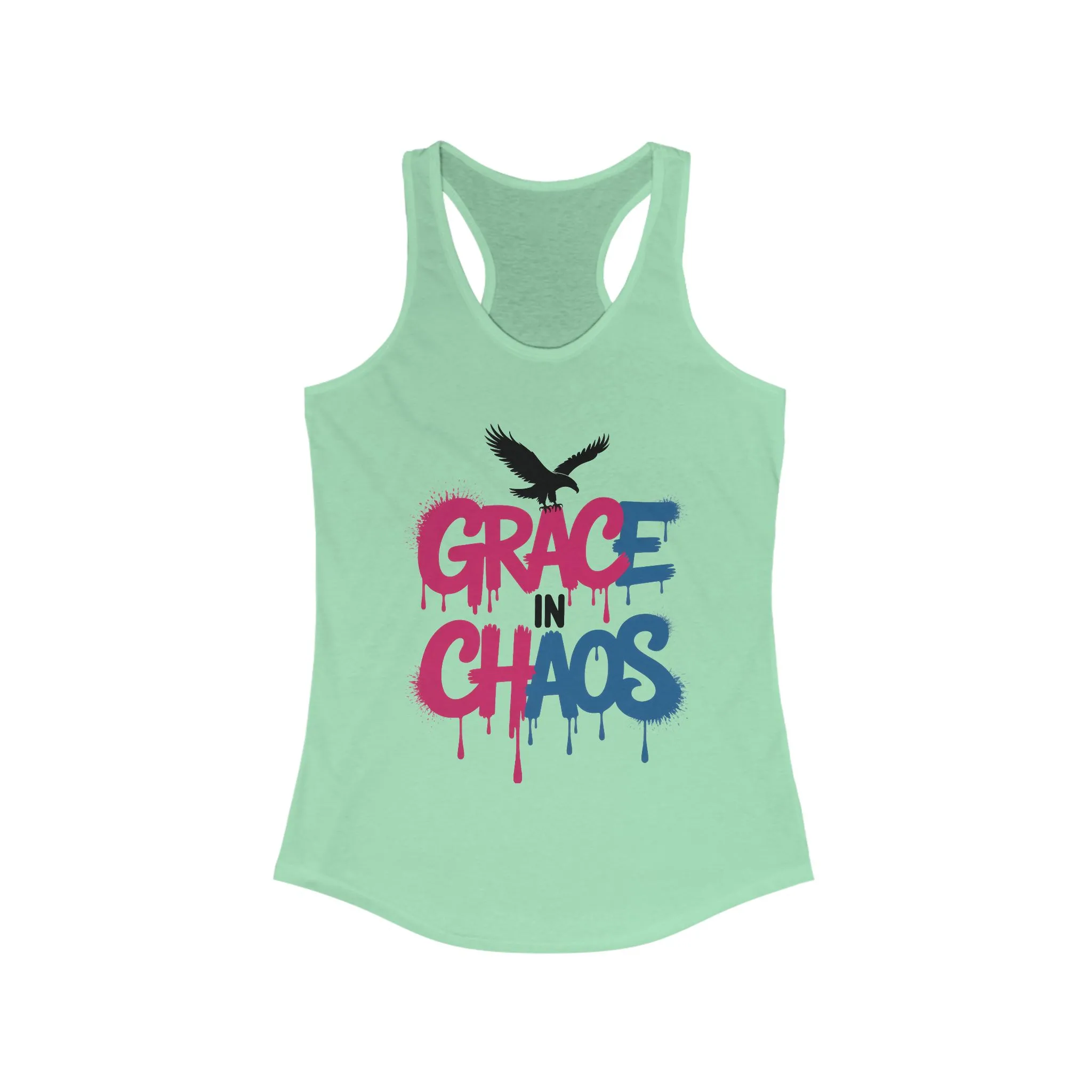 Women's Tank Top Grace in Chaos, Graffiti Dripping Street Art Bold Graphic Summer Shirt ,Women's Ideal Racerback Tank - Image 7