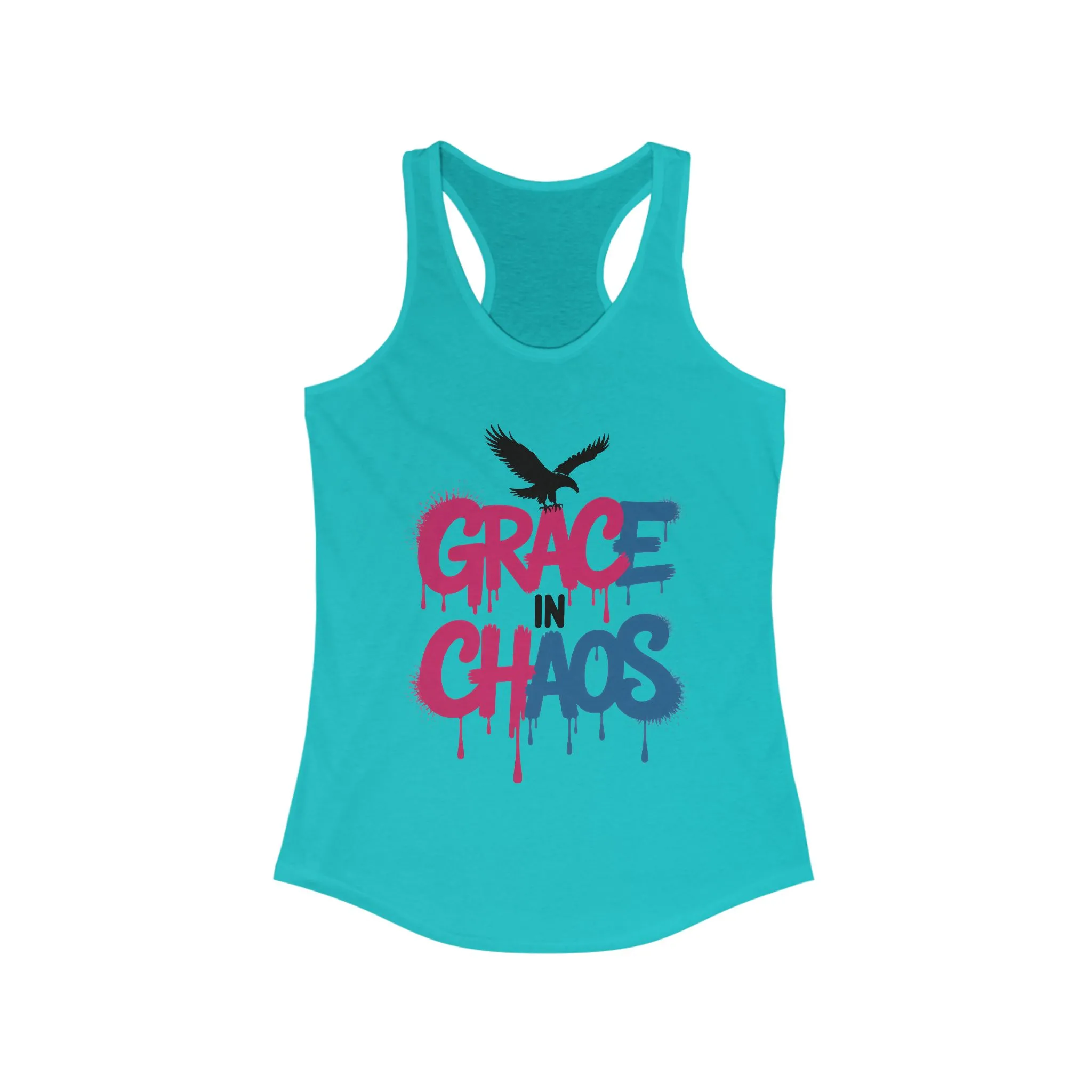 Women's Tank Top Grace in Chaos, Graffiti Dripping Street Art Bold Graphic Summer Shirt ,Women's Ideal Racerback Tank - Image 9