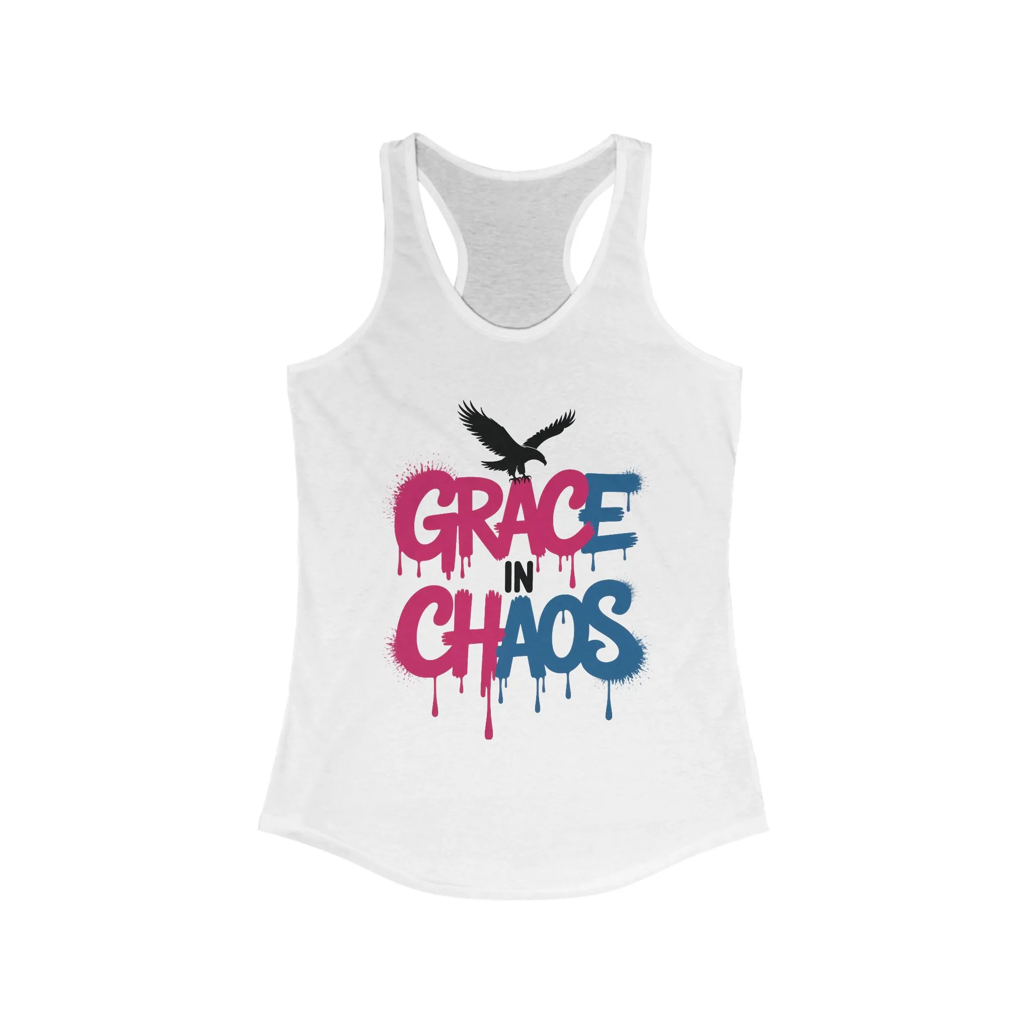 Women's Tank Top Grace in Chaos, Graffiti Dripping Street Art Bold Graphic Summer Shirt ,Women's Ideal Racerback Tank - Image 3