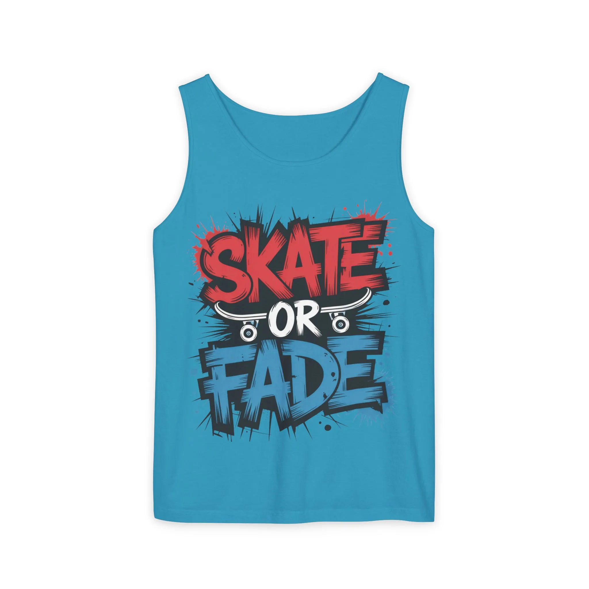 Skate Or Fade Men's Tank Top, Graffiti Skateboard Graphic Muscle Shirt, Urban Streetwear Sleeveless Top, Men's Garment-Dyed Tank Top - Image 14