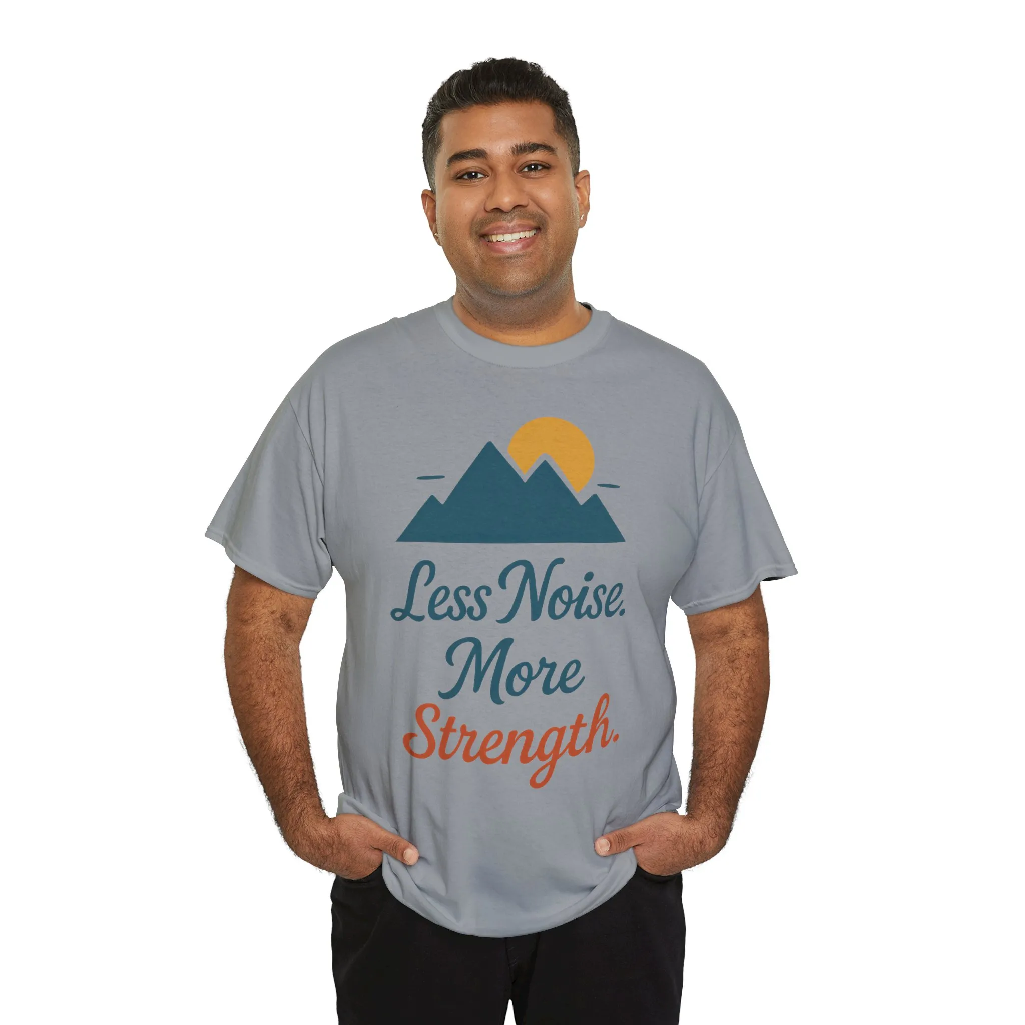Mens Less Noise More Strength Mountain T-Shirt, Motivational Gym Hiking Tee - Image 18