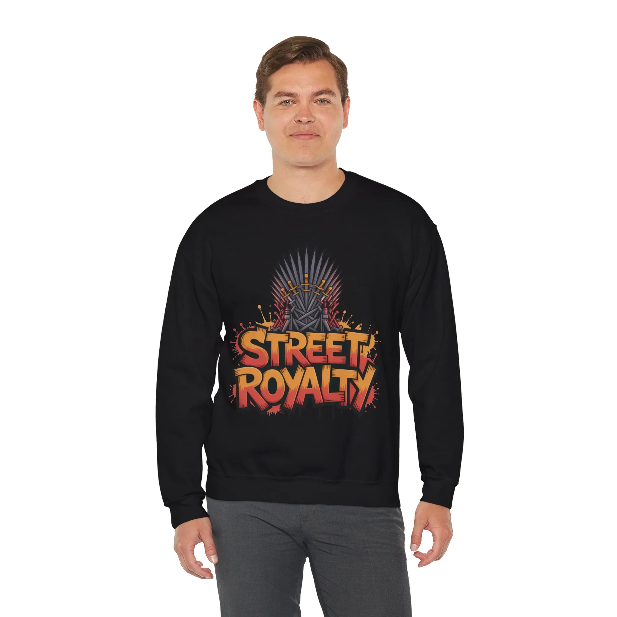 Street Royalty Men's Crewneck Sweatshirt, Graffiti Crown Graphic Pullover, Urban Streetwear Top for Men - Image 6