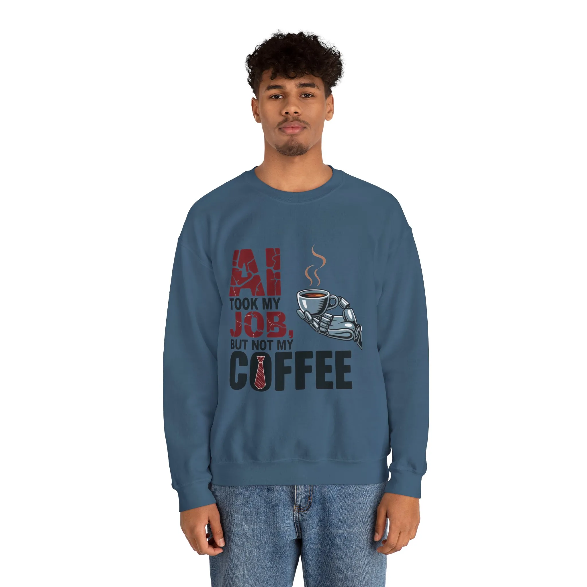 Men's AI Coffee Sweatshirt, Funny Robot Humor Pullover, Geek Sarcastic Job Joke Top, Men's Heavy Blend™ Crewneck Sweatshirt, Office Humor - Image 17