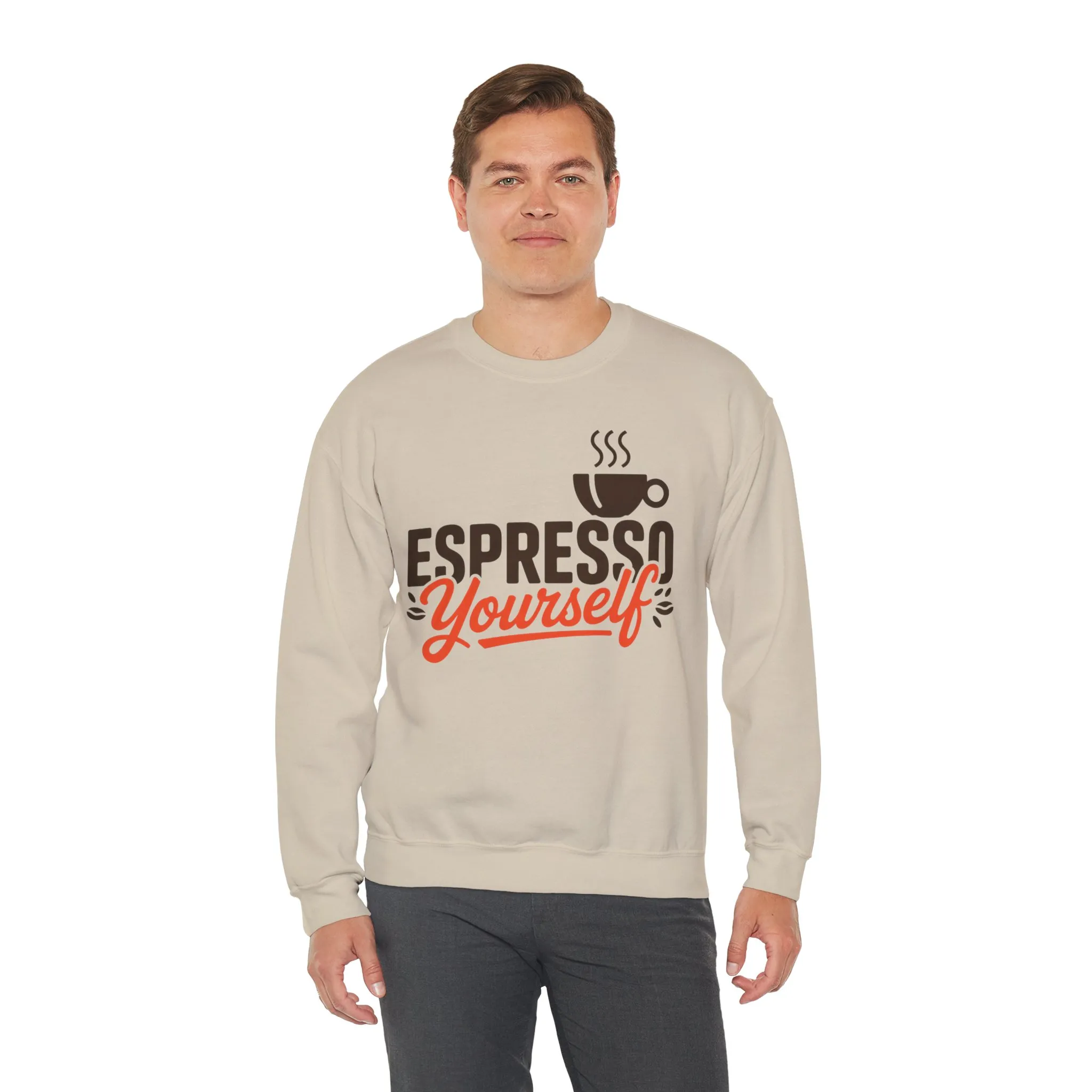 Mens Heavy Blend™ Crewneck Sweatshirt, Espresso Yourself Sweatshirt, Funny Coffee Lover Mens Crewneck, Cafe Lover Gift - Image 3
