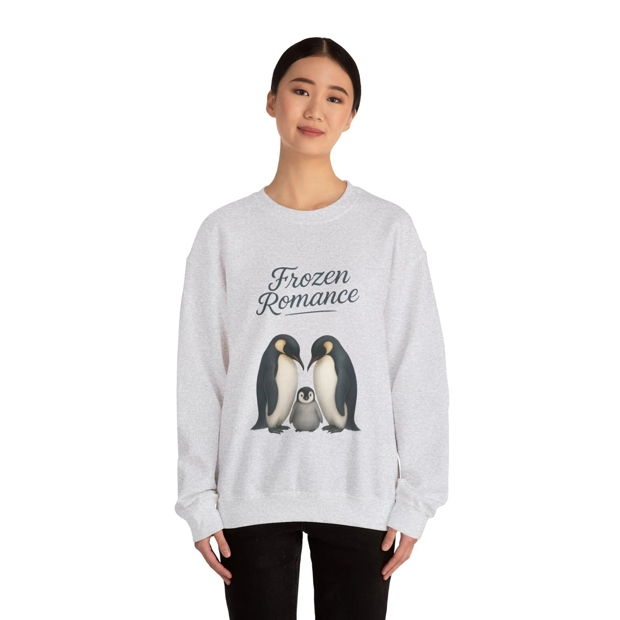 Womens Heavy Blend™ Crewneck Sweatshirt, Womens Frozen Romance Penguin Sweatshirt, Cute Animal Pullover, Romantic Graphic Top - Image 5