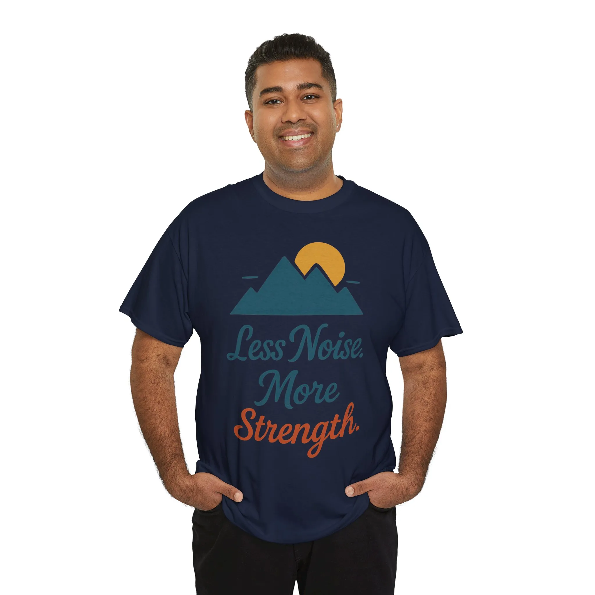 Mens Less Noise More Strength Mountain T-Shirt, Motivational Gym Hiking Tee - Image 3