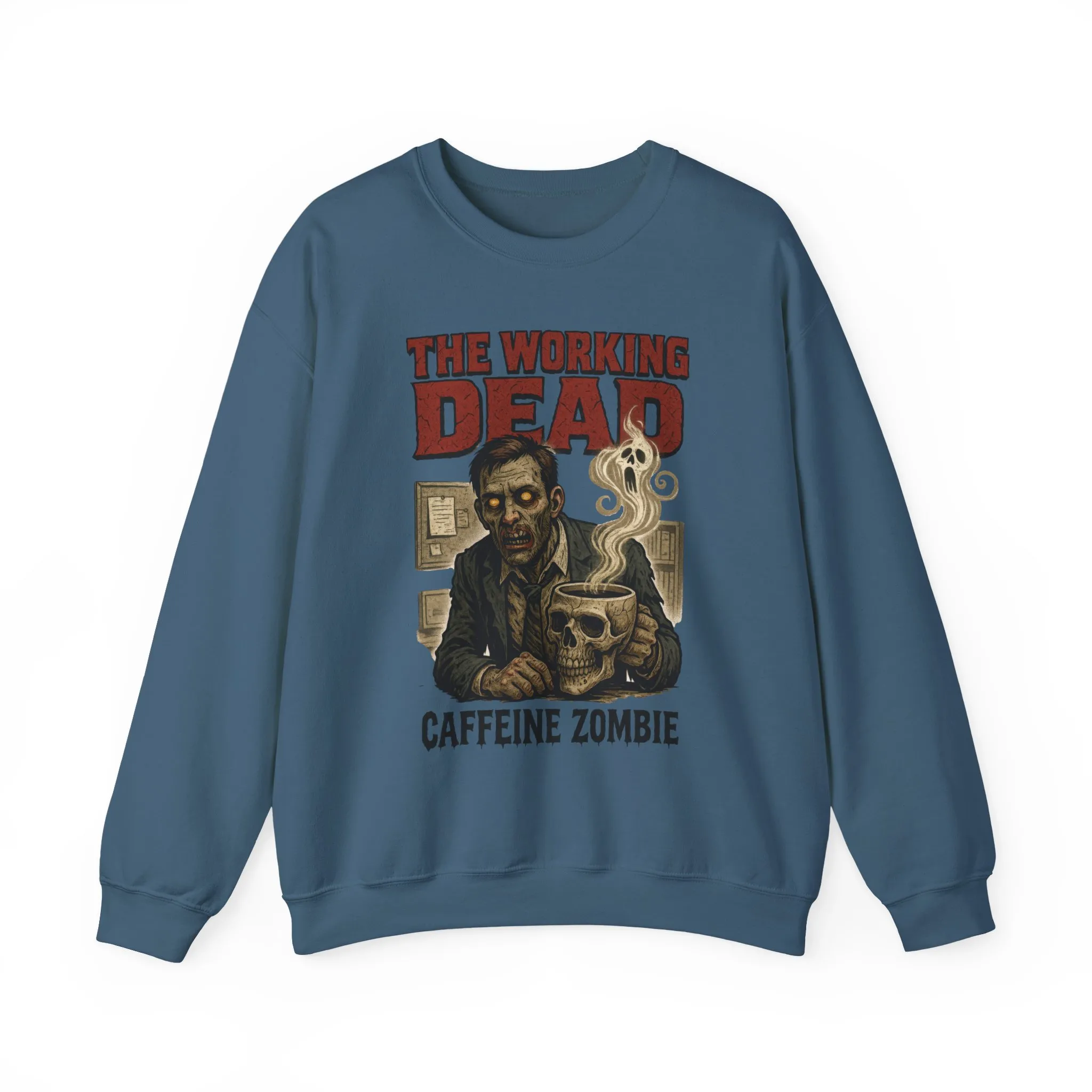 The Working Dead Men's Funny Zombie Sweatshirt, Office Humor Crewneck, Halloween Zombie Top, Coffee Zombie Sweatshirt - Image 19