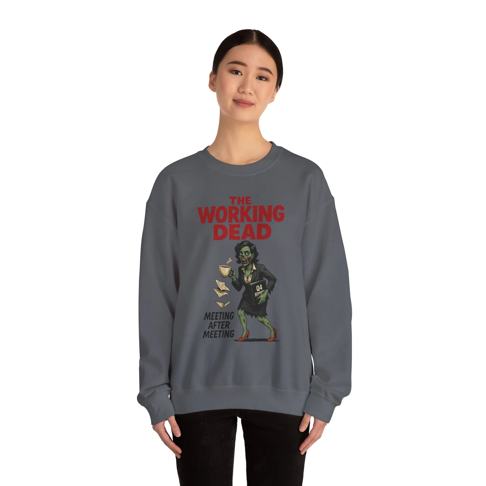 The Working Dead Women's Funny Zombie Sweatshirt, Office Humor Crewneck, Halloween Work Top - Image 14