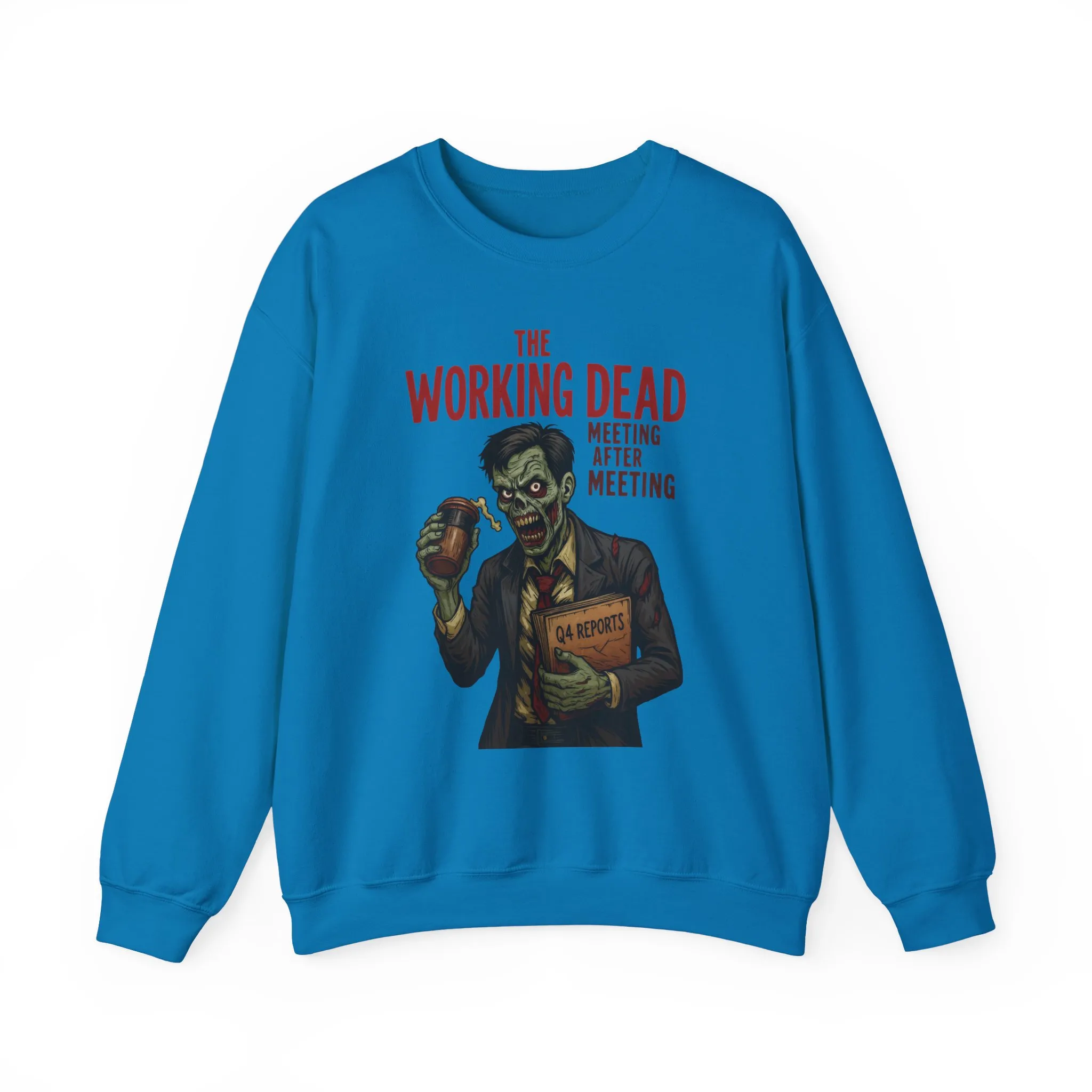 The Working Dead Men's Funny Zombie Sweatshirt, Office Humor Crewneck, Halloween Work Top - Image 18