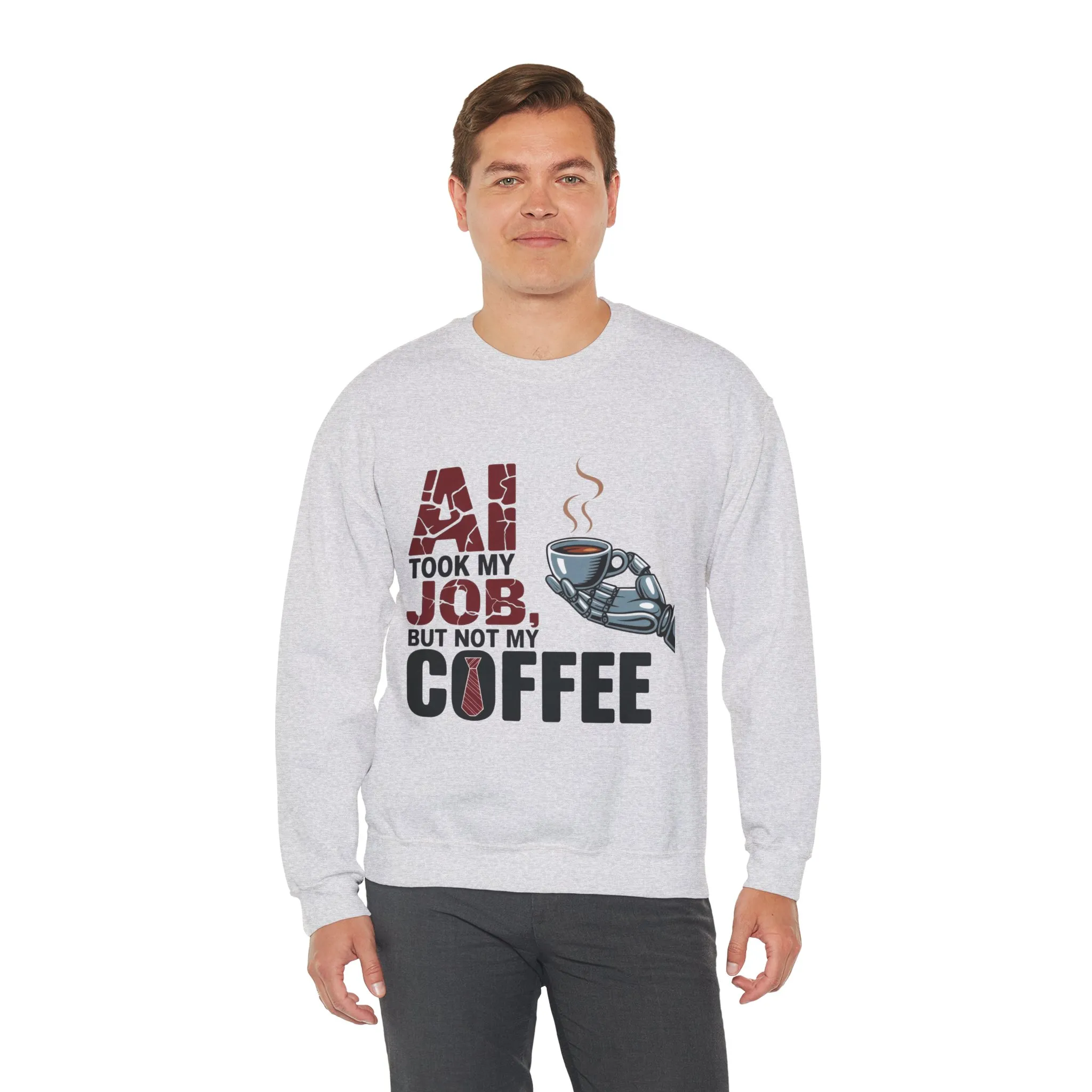 Men's AI Coffee Sweatshirt, Funny Robot Humor Pullover, Geek Sarcastic Job Joke Top, Men's Heavy Blend™ Crewneck Sweatshirt, Office Humor - Image 6