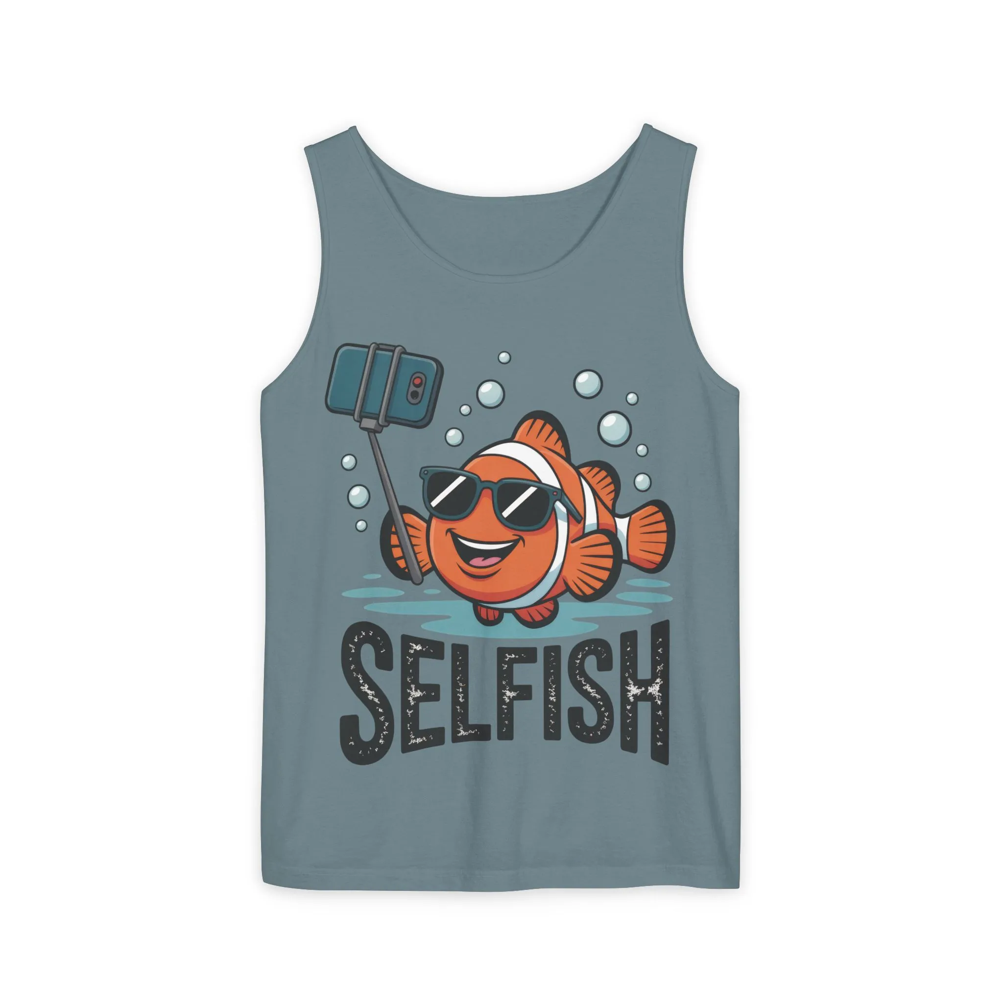 Mens Garment-Dyed Tank Top, Mens Selfish Funny Fish Tank Top, Cute Selfie Graphic Shirt, Ocean Humor Top - Image 22