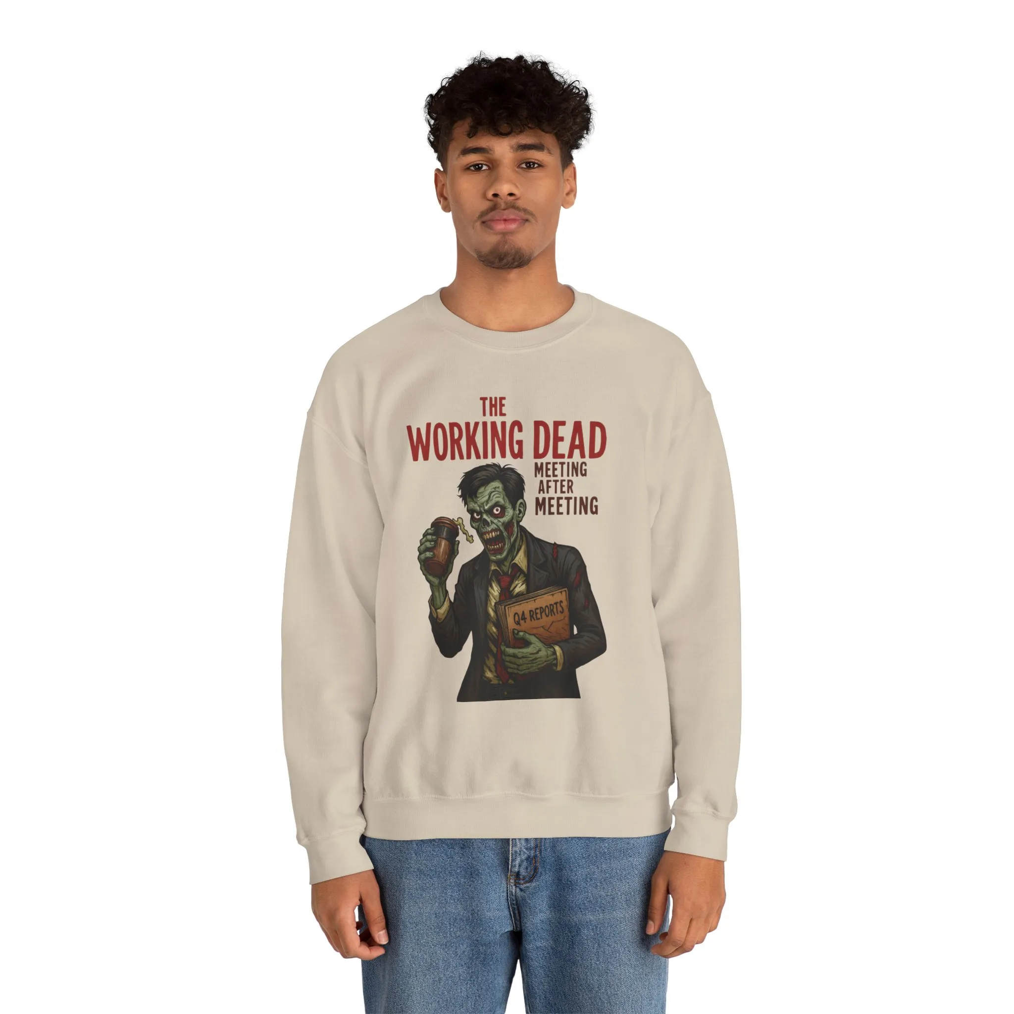 The Working Dead Men's Funny Zombie Sweatshirt, Office Humor Crewneck, Halloween Work Top - Image 7