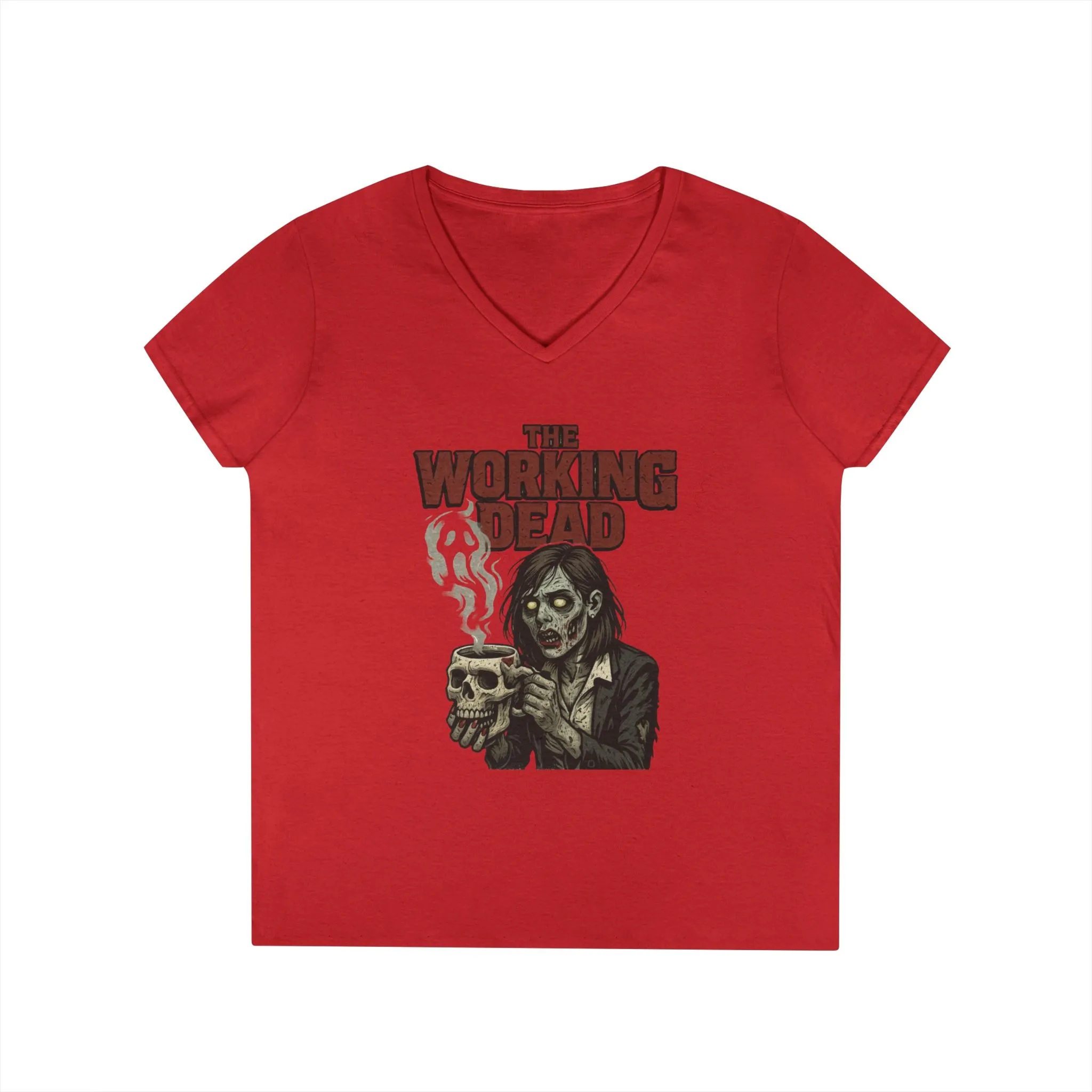 Ladies' V-Neck T-Shirt, The Working Dead Women's Zombie Funny Office T-Shirt, Meeting Humor Tee, Halloween Work Tee - Image 25
